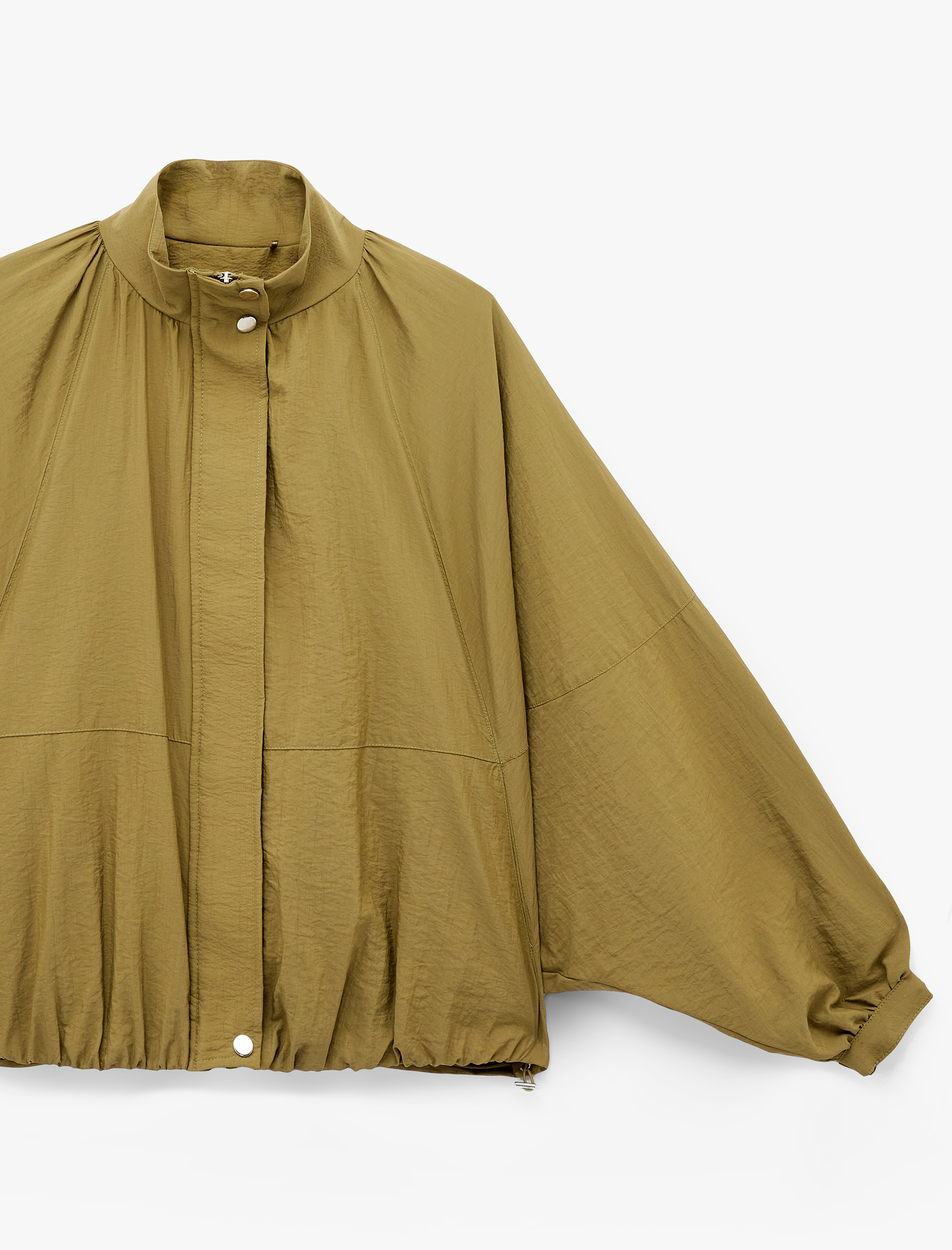   Paraşüt Kumaş Uzun Kollu Cepli Dik Yaka Fermuarlı Oversize Yağmurluk