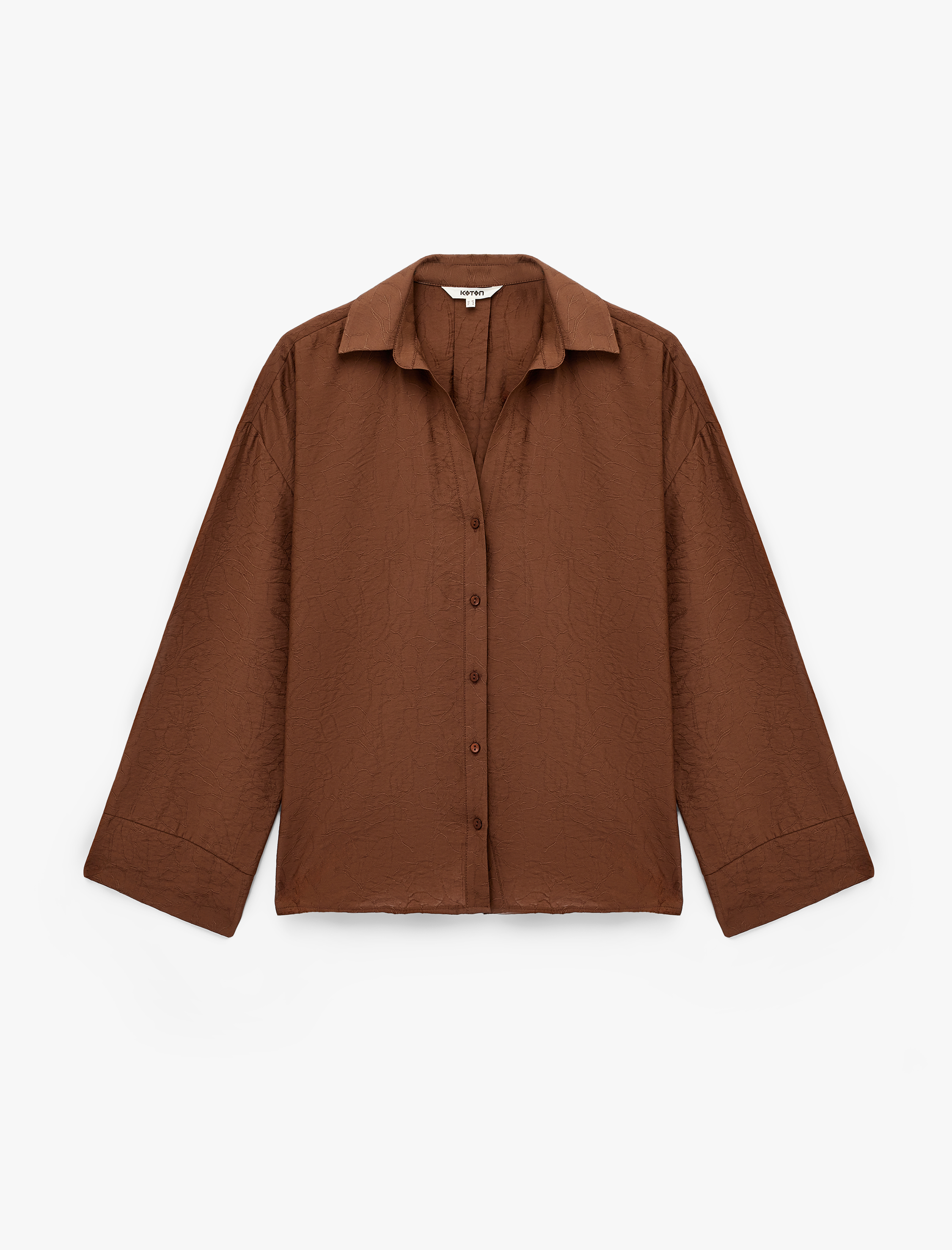   Modal Kumaş Regular Fit 3/4 Kollu Uzun Kollu Dokulu Crop Gömlek