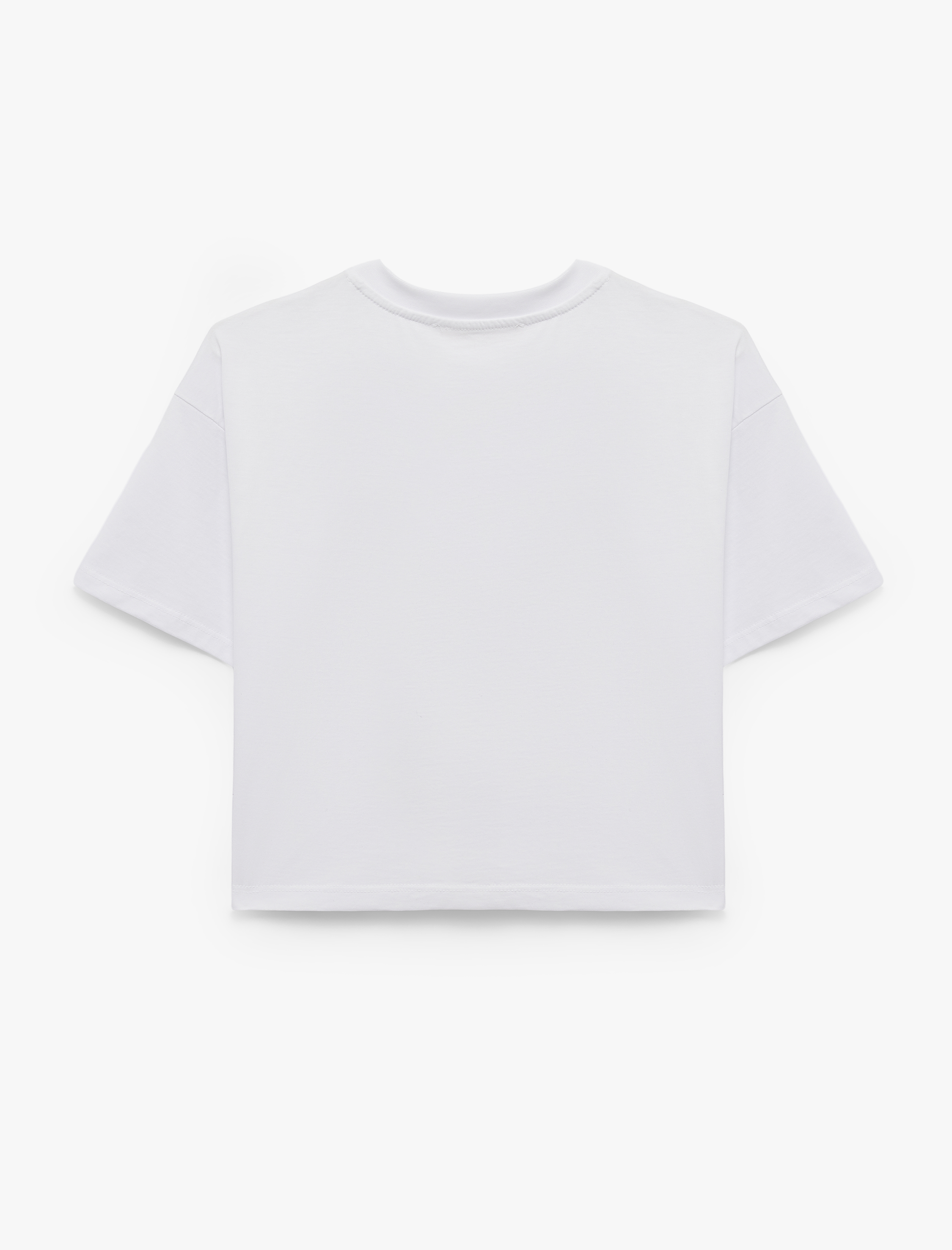   Pamuklu Kısa Kollu Bisiklet Yaka Yıldız Baskılı Crop Tişört