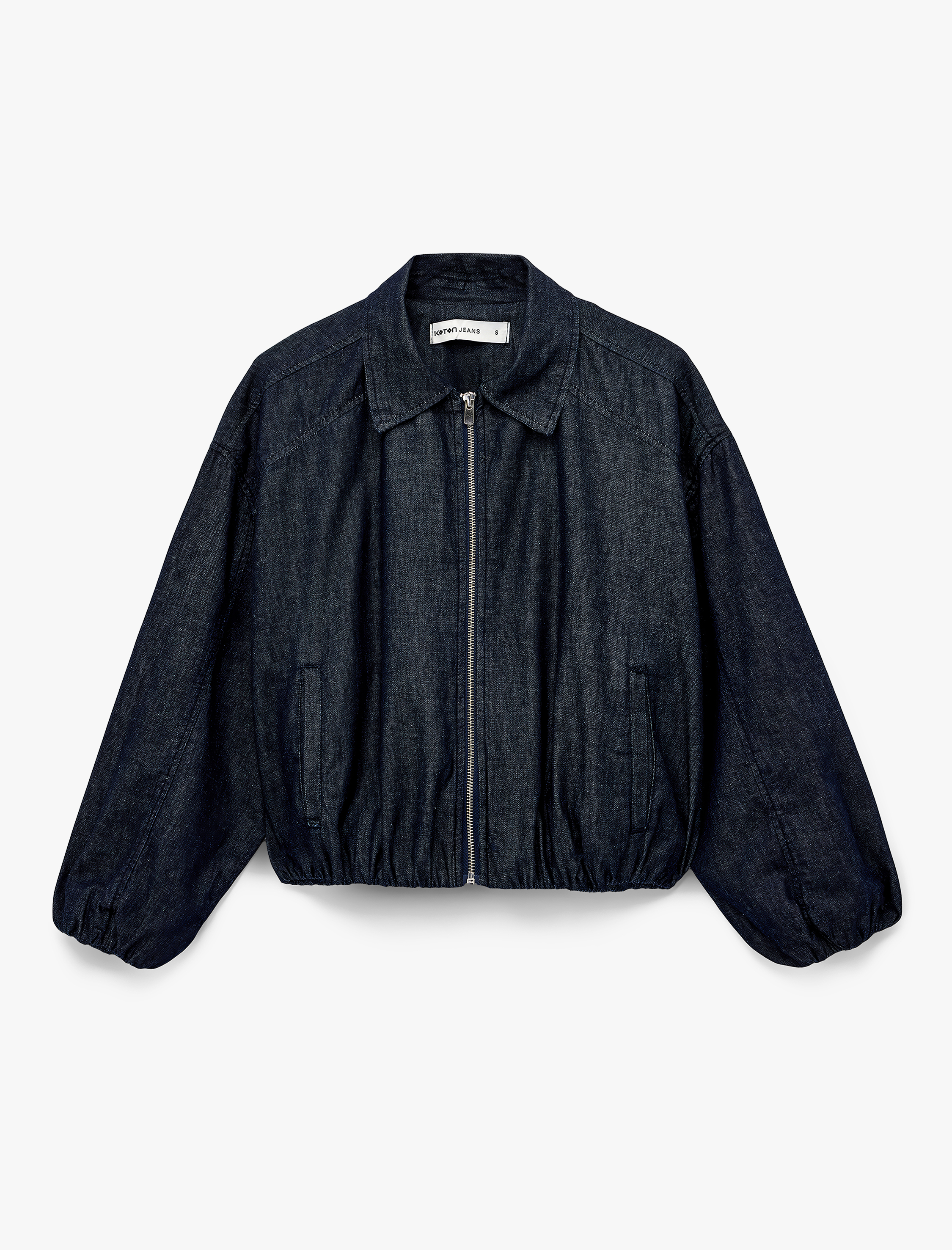   Pamuklu Cepli Rahat Kalıp Uzun Kollu Fermuarlı Denim Bomber Ceket