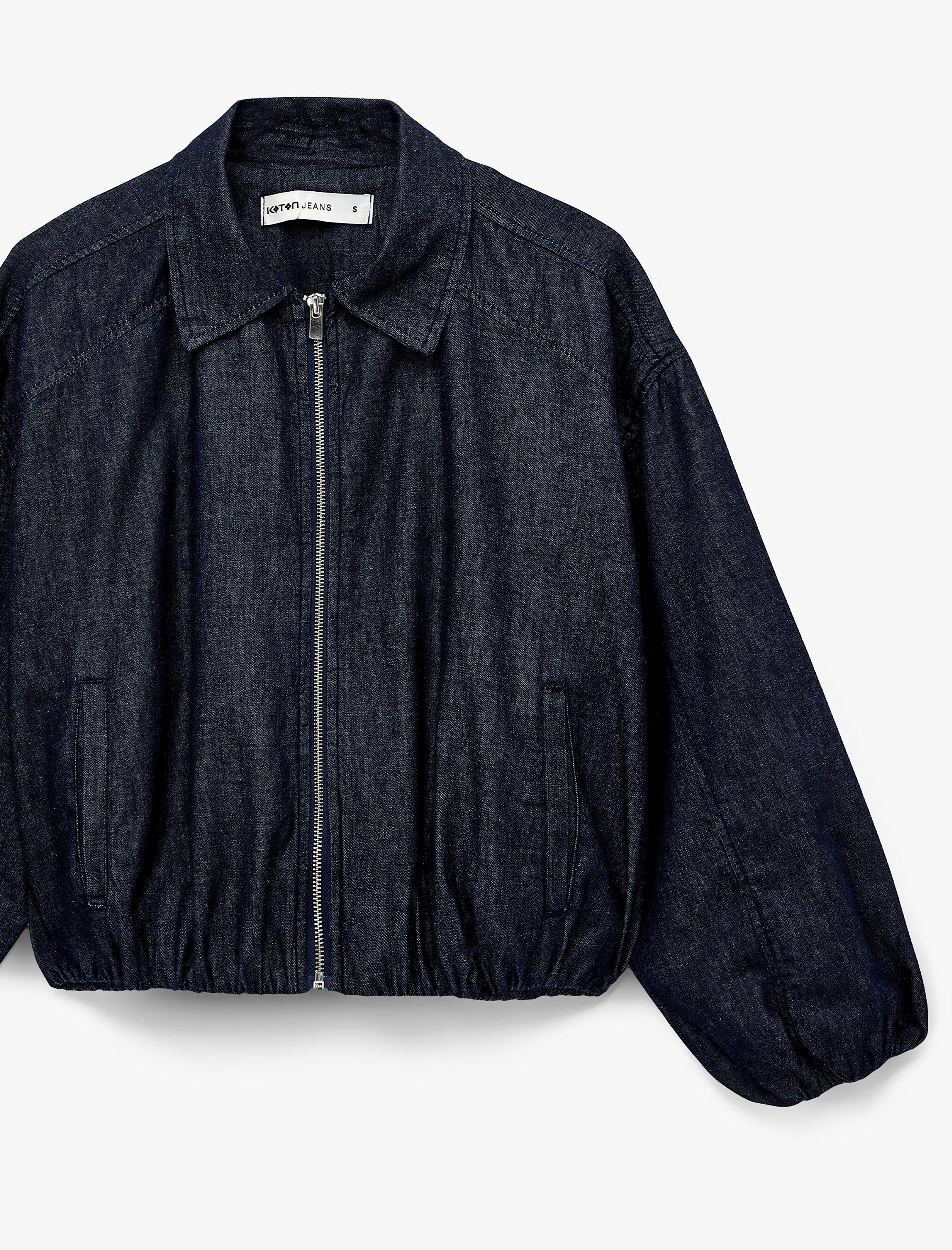   Pamuklu Cepli Rahat Kalıp Uzun Kollu Fermuarlı Denim Bomber Ceket