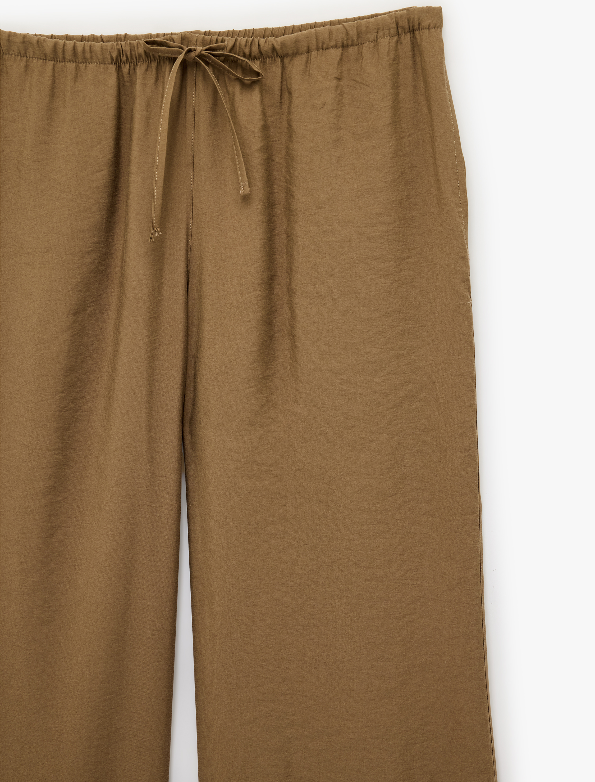   Modal Kumaş Beli Bağcıklı Geniş Paça Pantolon