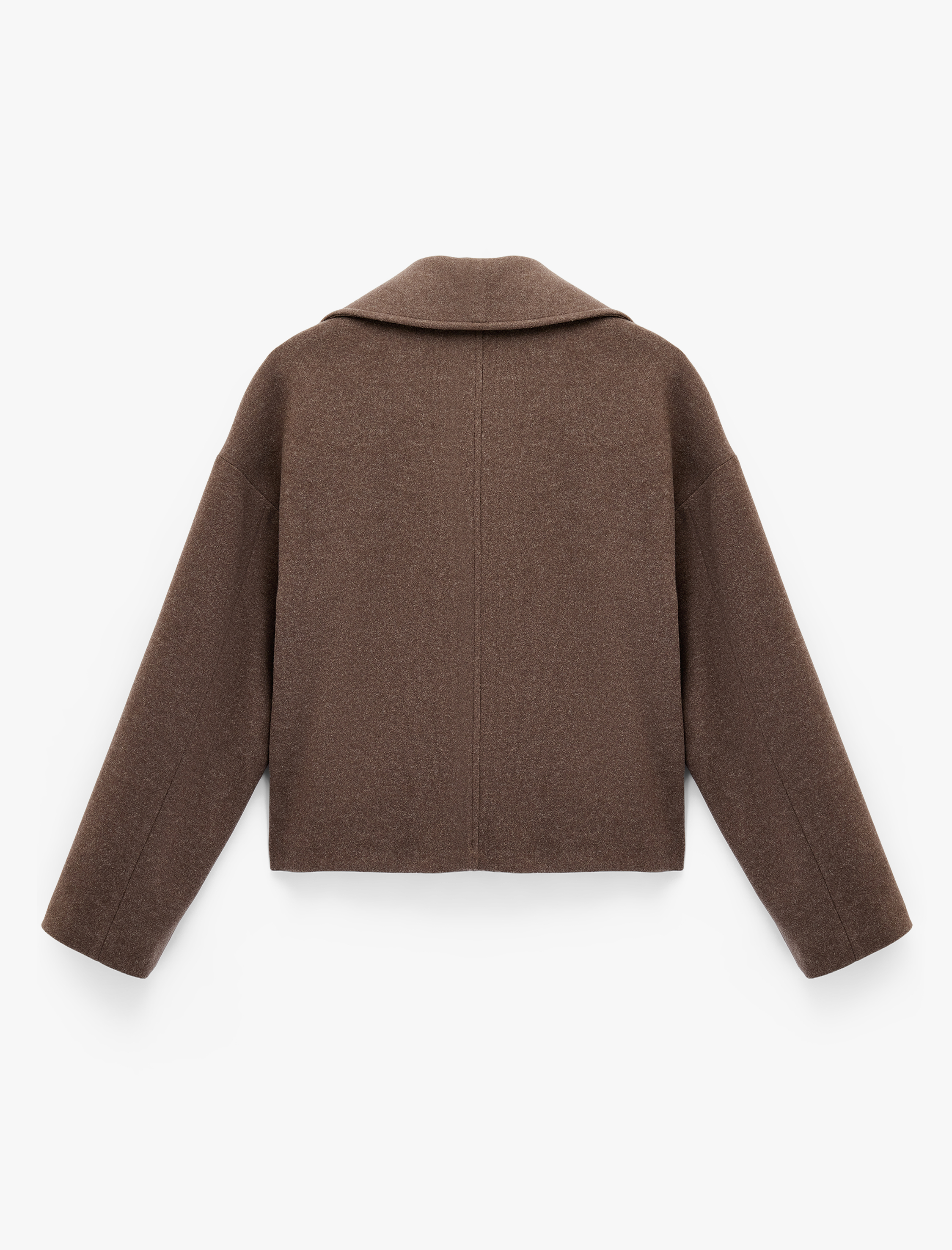   Uzun Kollu Cepli Düğmeli Kruvaze Crop Mevsimlik Kaşe Ceket