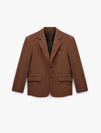 Regular Fit Uzun Kollu Kapaklı Cepli Ekose Desenli Mono Yaka Blazer Ceket