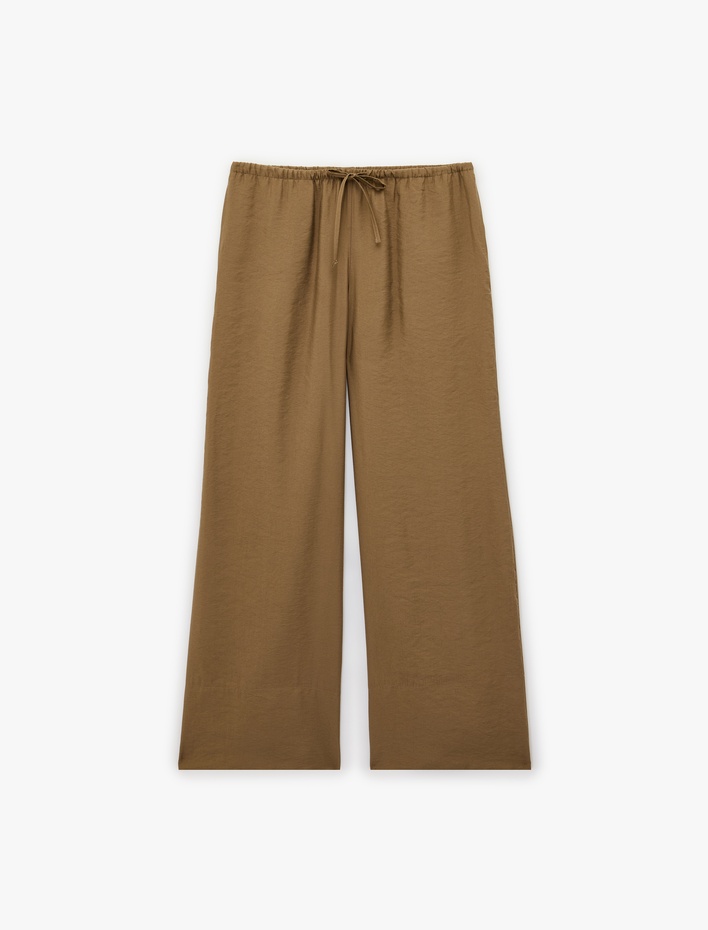  Modal Kumaş Beli Bağcıklı Geniş Paça Pantolon