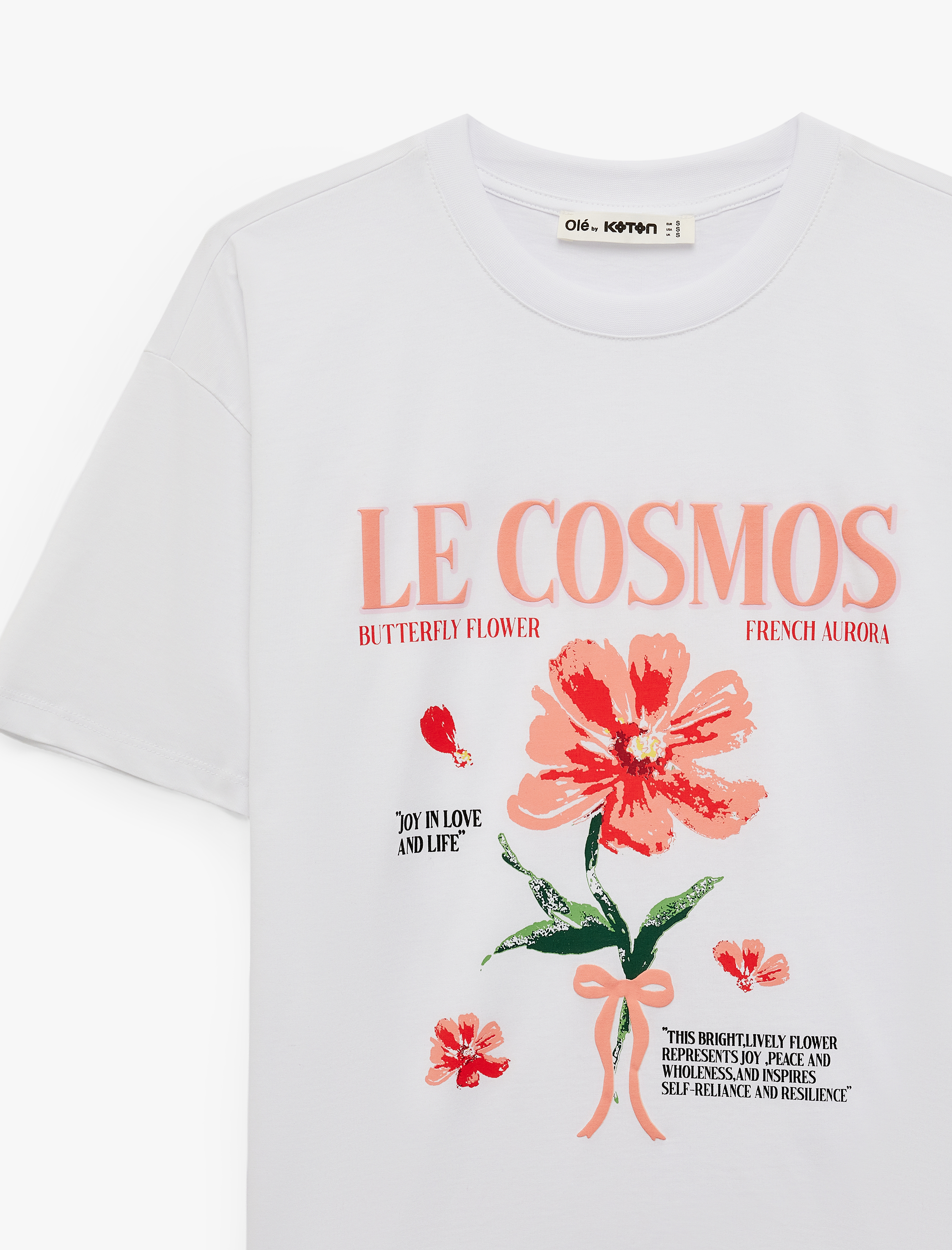   Rahat Kalıp Kısa Kollu Bisiklet Yaka Hibiskus Baskılı Tişört