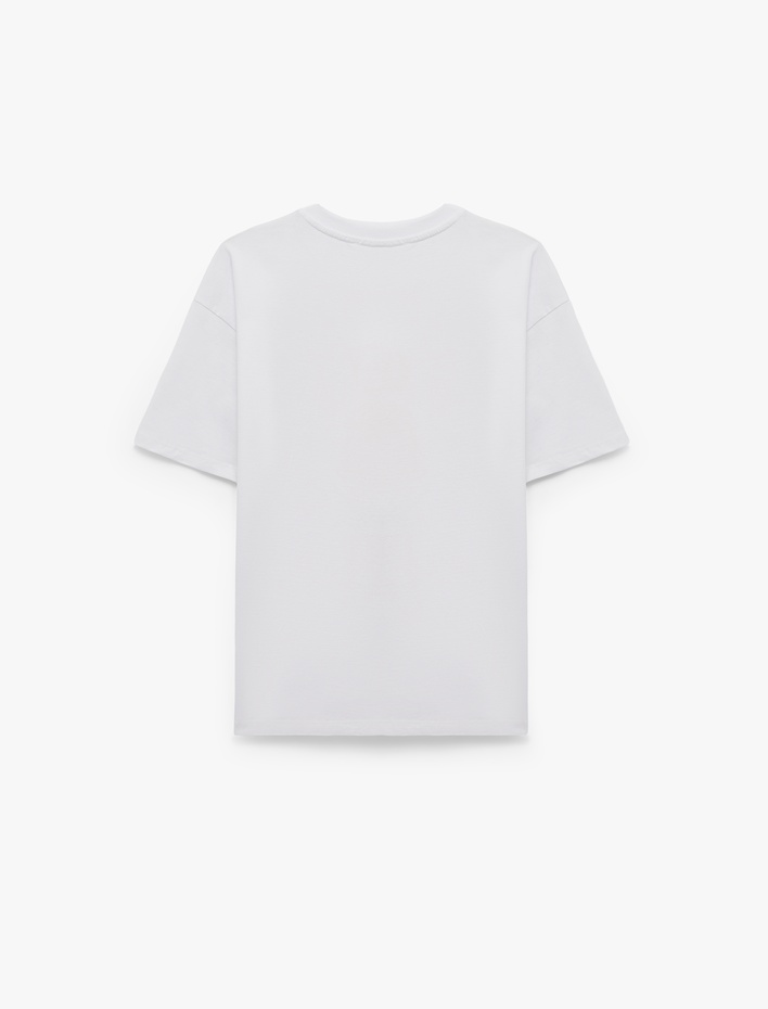  Rahat Kalıp Kısa Kollu Bisiklet Yaka Hibiskus Baskılı Tişört