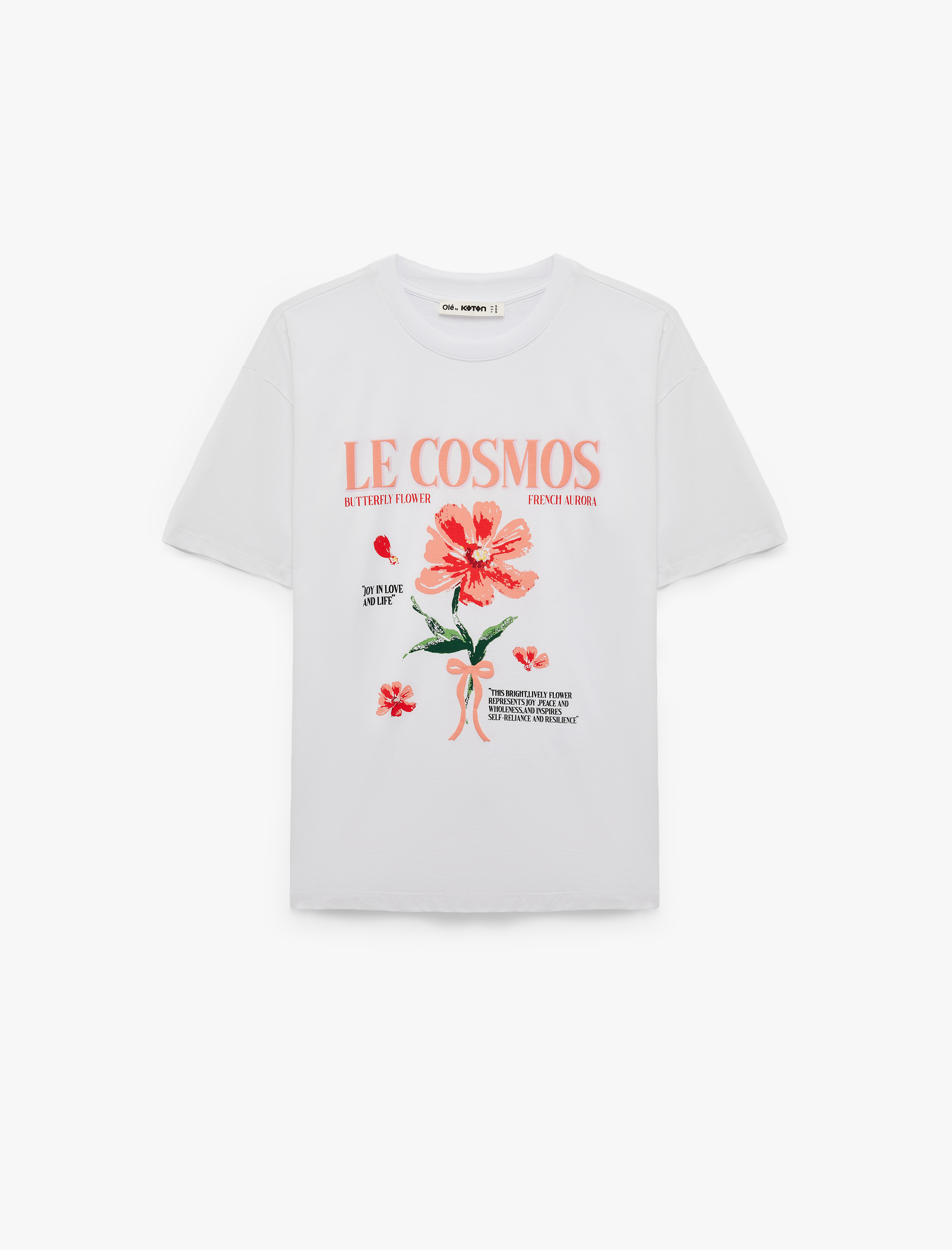   Rahat Kalıp Kısa Kollu Bisiklet Yaka Hibiskus Baskılı Tişört