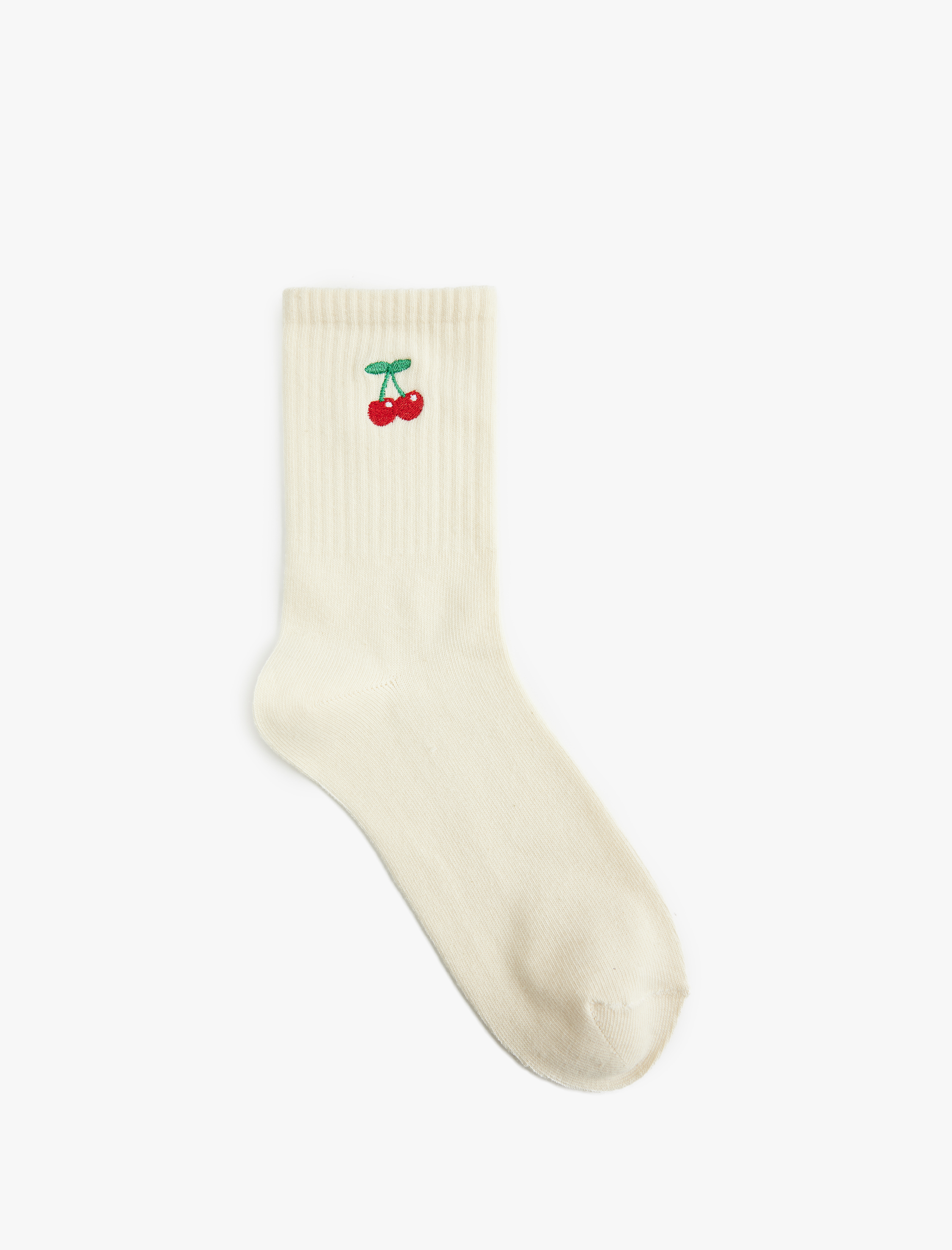 Kadın Kiraz İşlemeli Pamuklu Soket Çorap