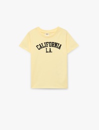 Pamuklu Kısa Kollu Bisiklet Yaka Baskılı Tişört