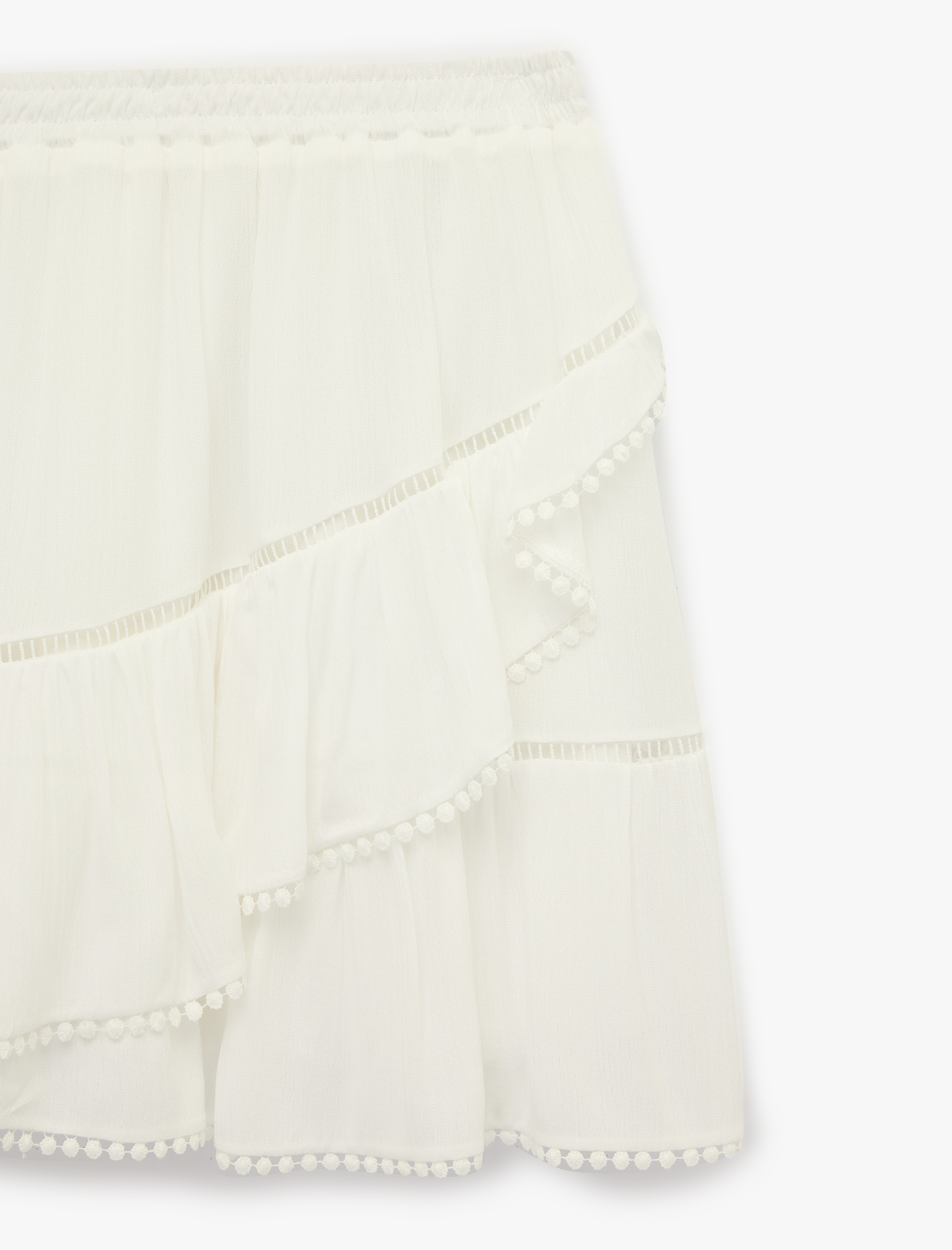   Viskon Kumaş Katmanlı Fırfırlı Brodeli Mini Etek