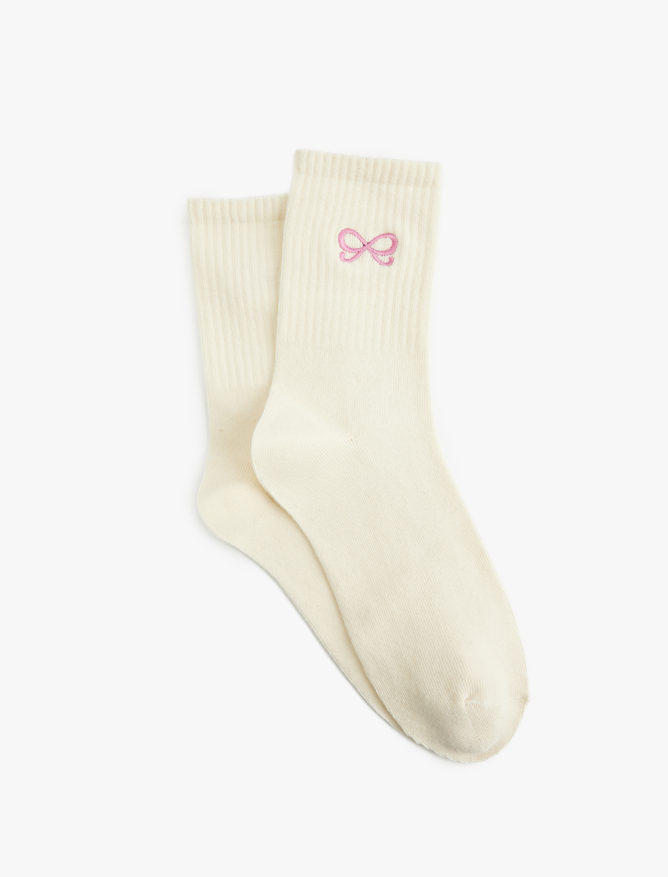  Kadın Kurdele İşlemeli Pamuklu Soket Çorap