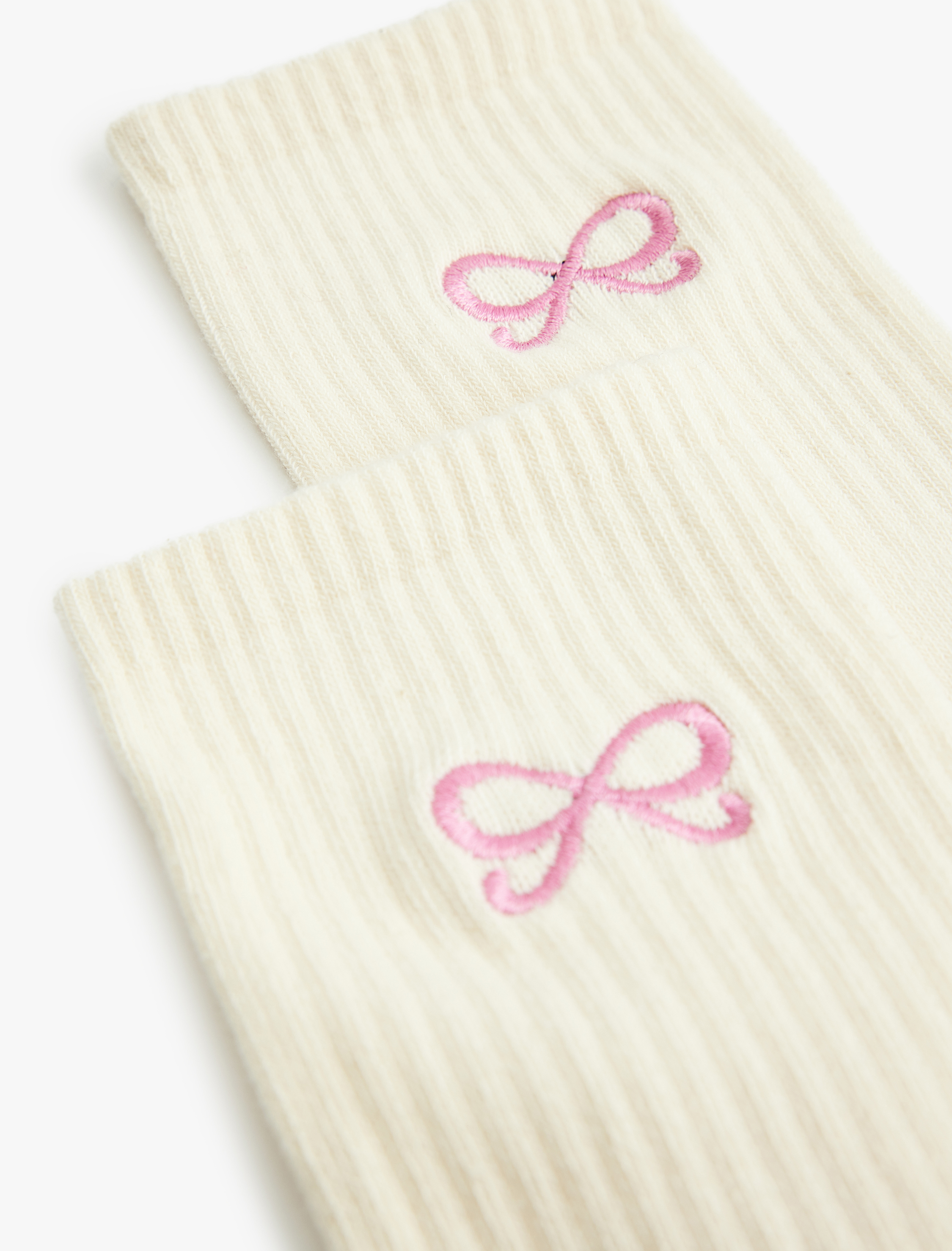  Kadın Kurdele İşlemeli Pamuklu Soket Çorap