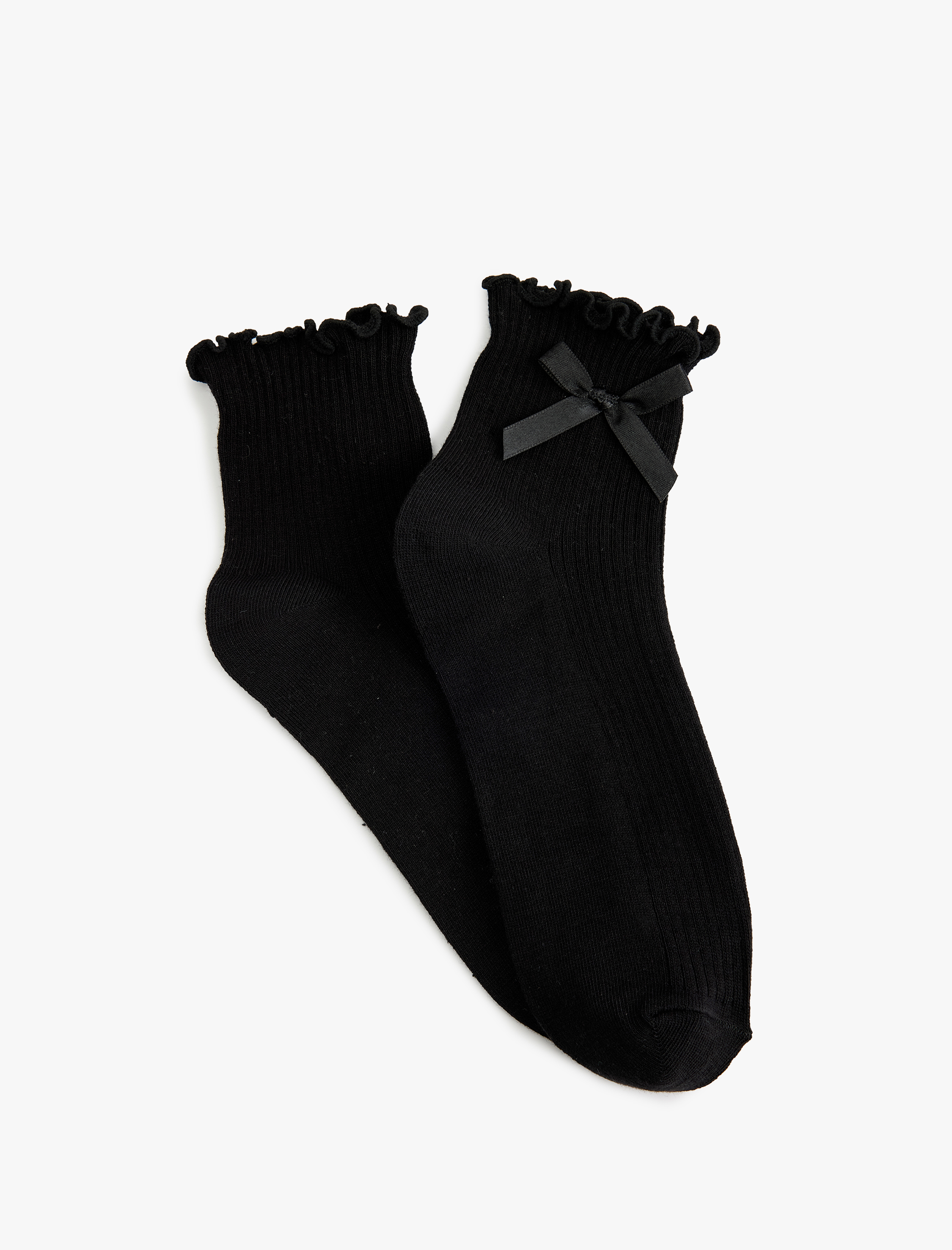  Kadın Fırfır Detaylı Fiyonklu Pamuklu Soket Çorap