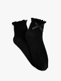 Fırfır Detaylı Fiyonklu Pamuklu Soket Çorap
