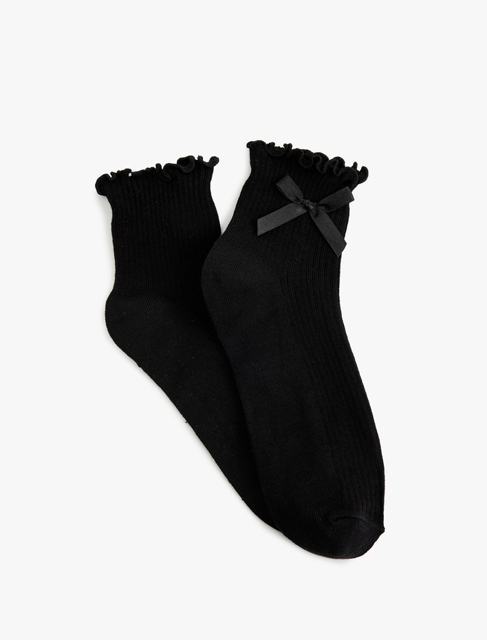 Kadın Fırfır Detaylı Fiyonklu Pamuklu Soket Çorap