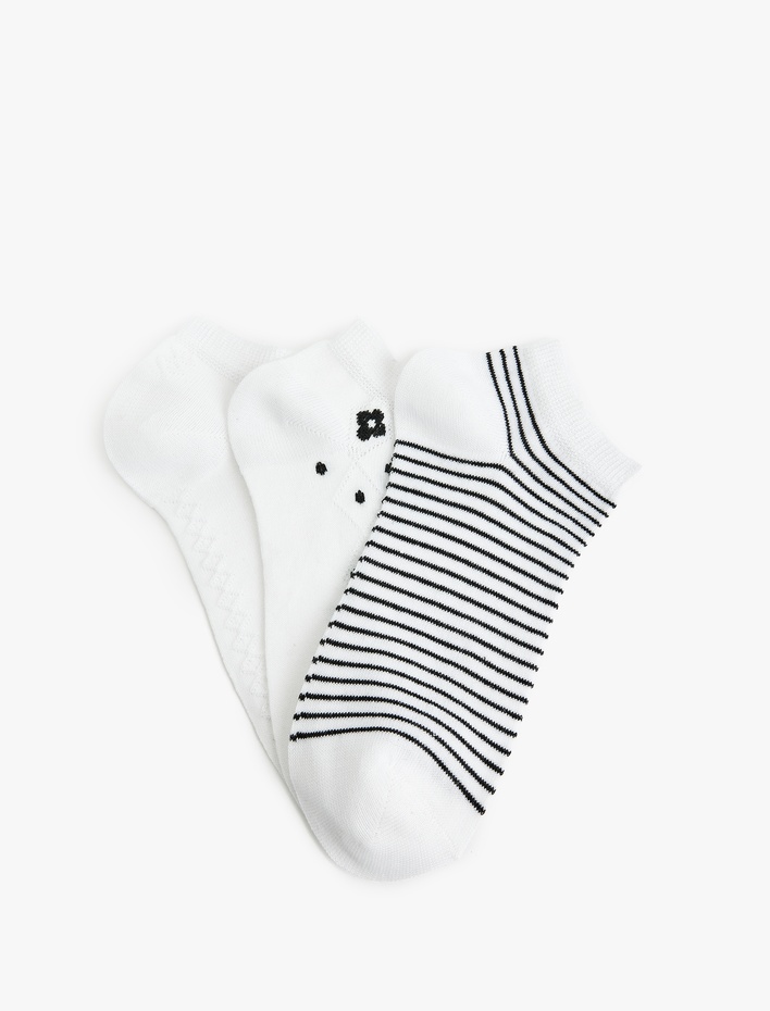 Kadın Pamuklu Desenli 3'lü Patik Çorap Seti