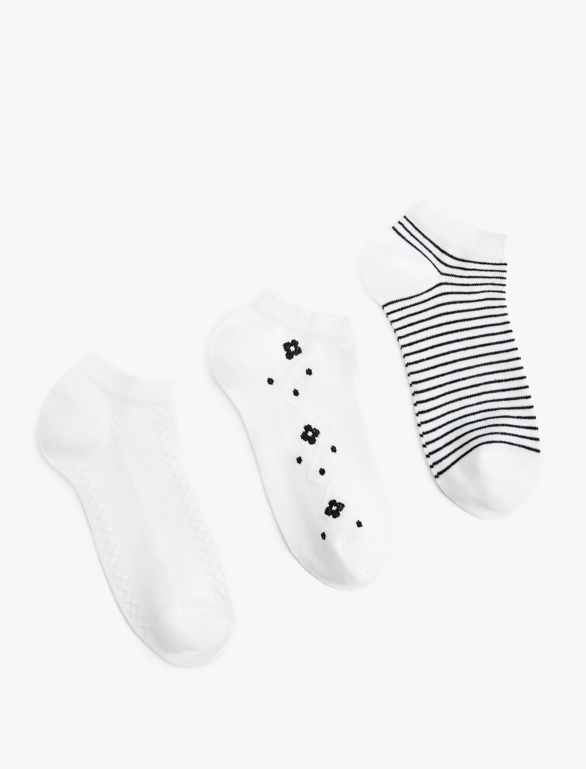  Kadın Pamuklu Desenli 3'lü Patik Çorap Seti