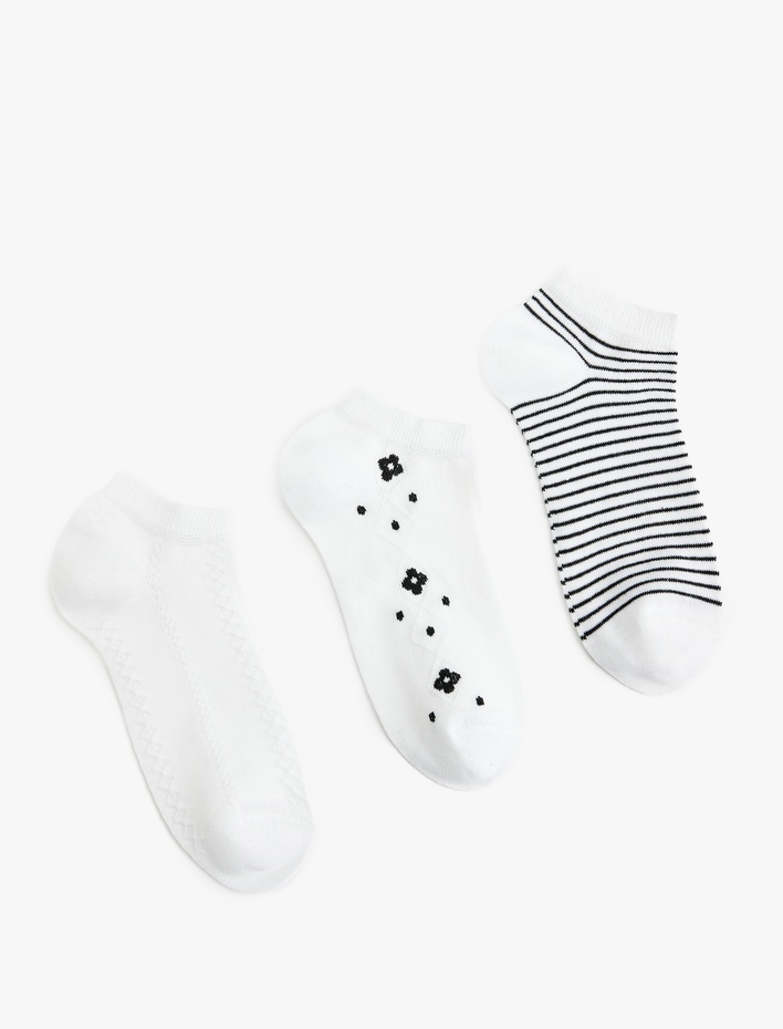 Kadın Pamuklu Desenli 3'lü Patik Çorap Seti