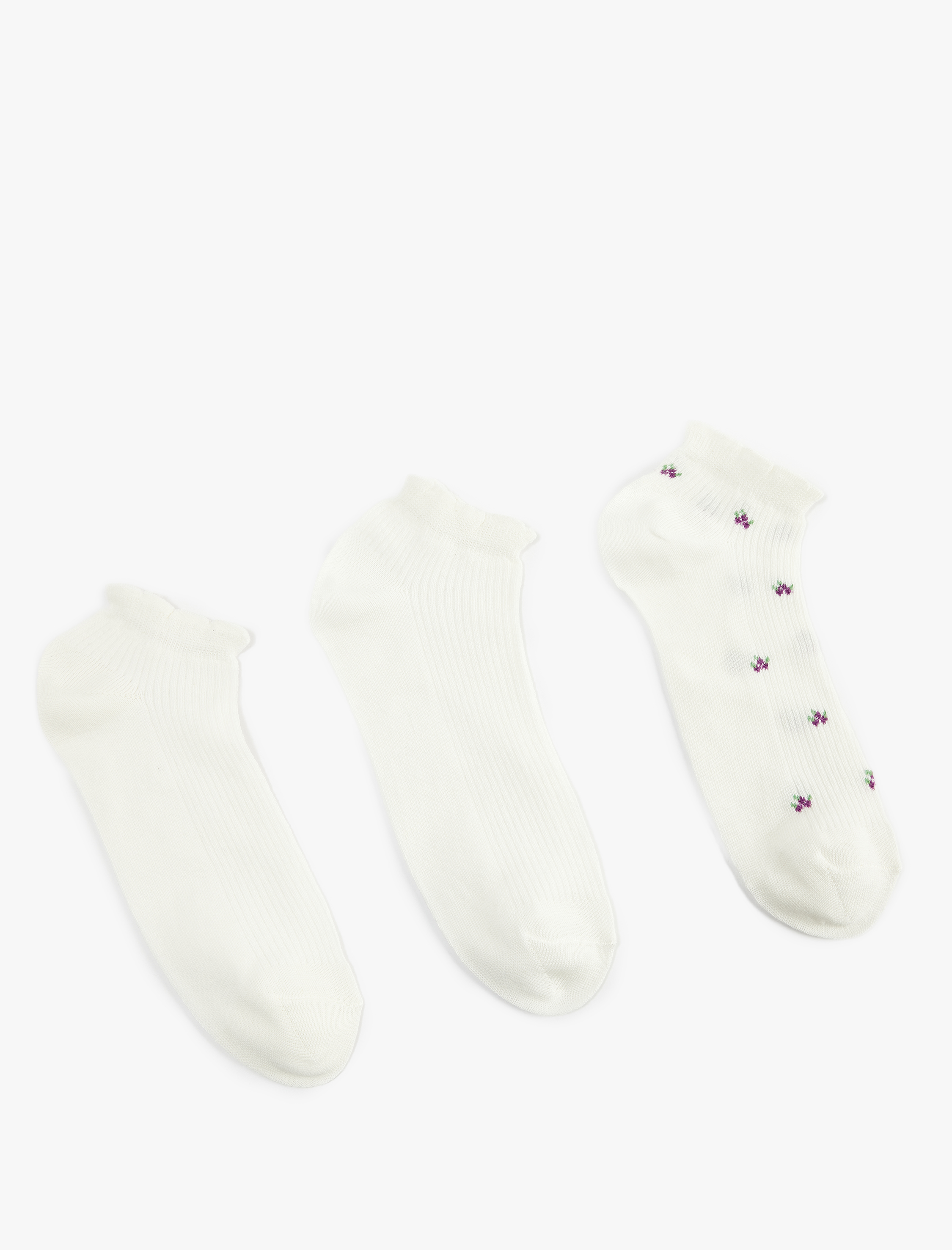  Kadın Meyve Desenli Pamuklu 3'lü Patik Çorap Seti