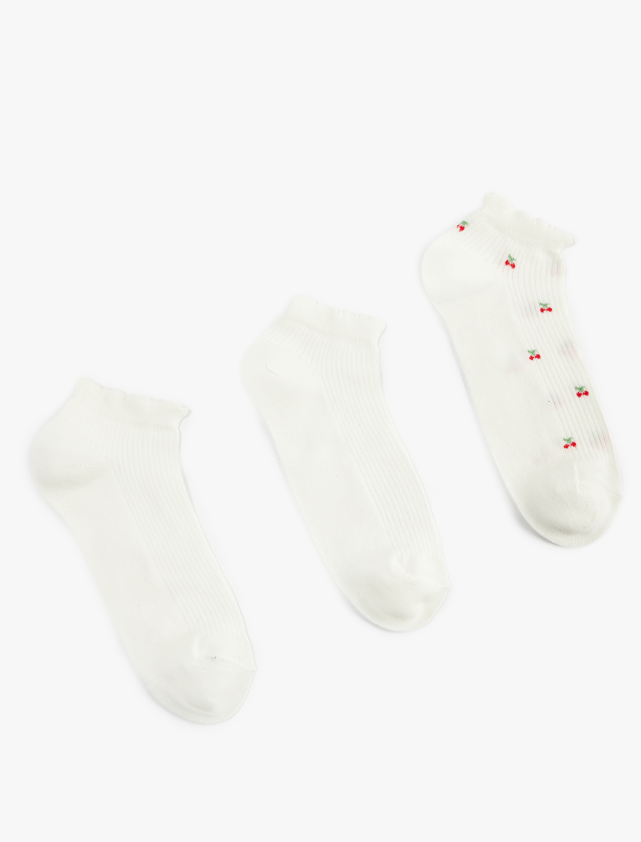  Kadın Kiraz Desenli Pamuklu 3'lü Patik Çorap Seti
