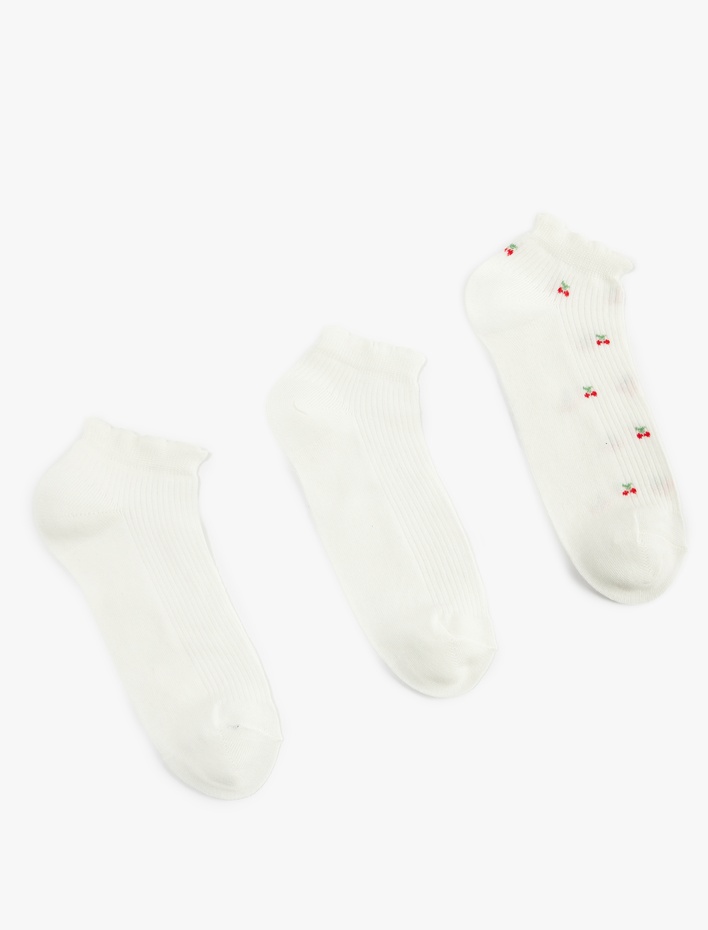 Kadın Kiraz Desenli Pamuklu 3'lü Patik Çorap Seti