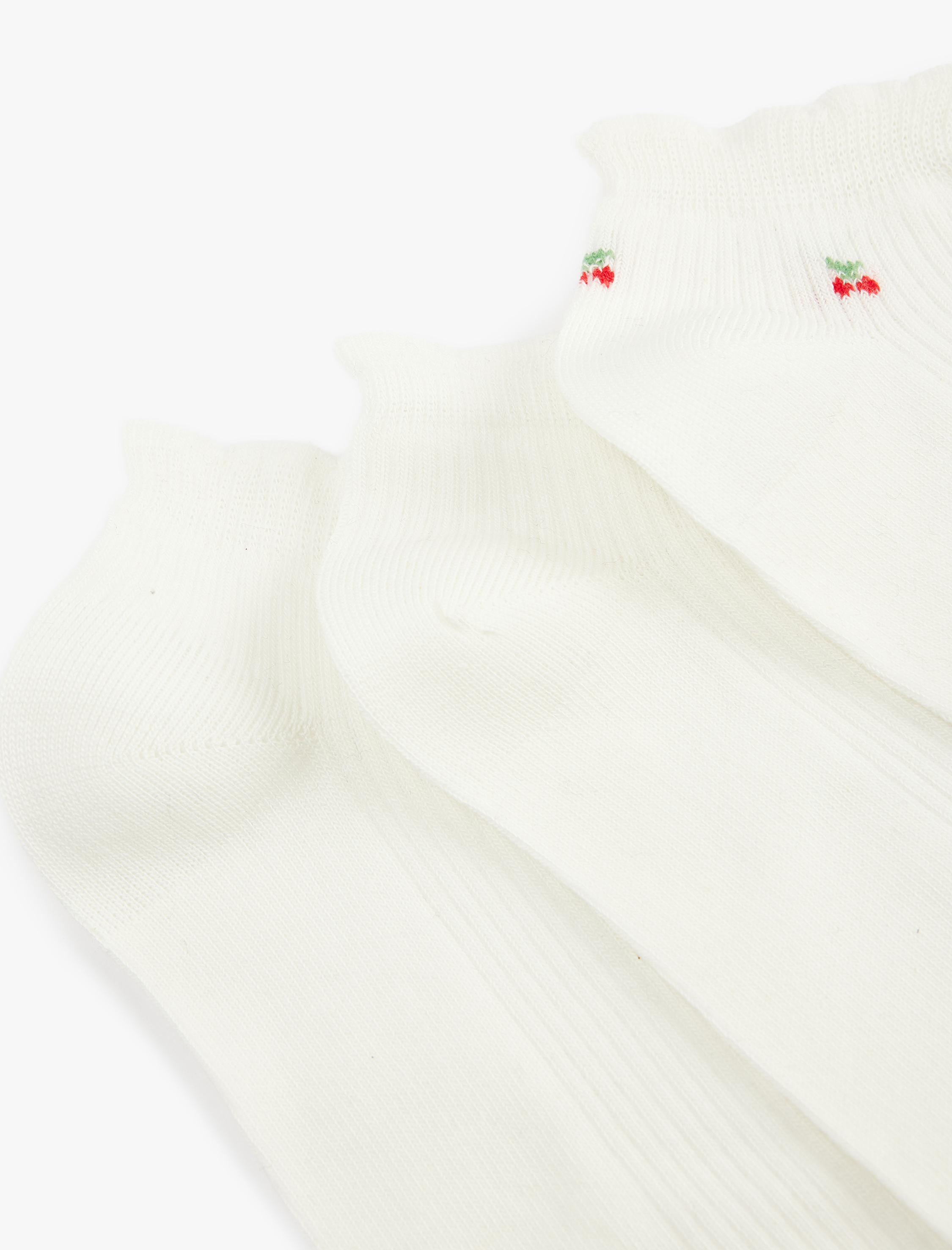  Kadın Kiraz Desenli Pamuklu 3'lü Patik Çorap Seti