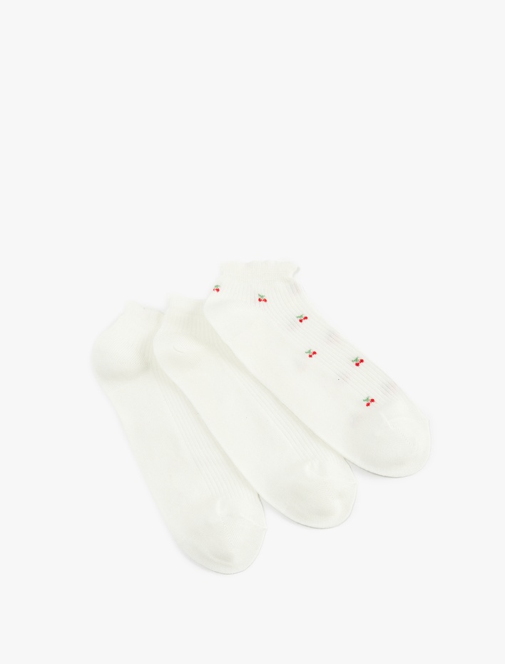 Kadın Kiraz Desenli Pamuklu 3'lü Patik Çorap Seti