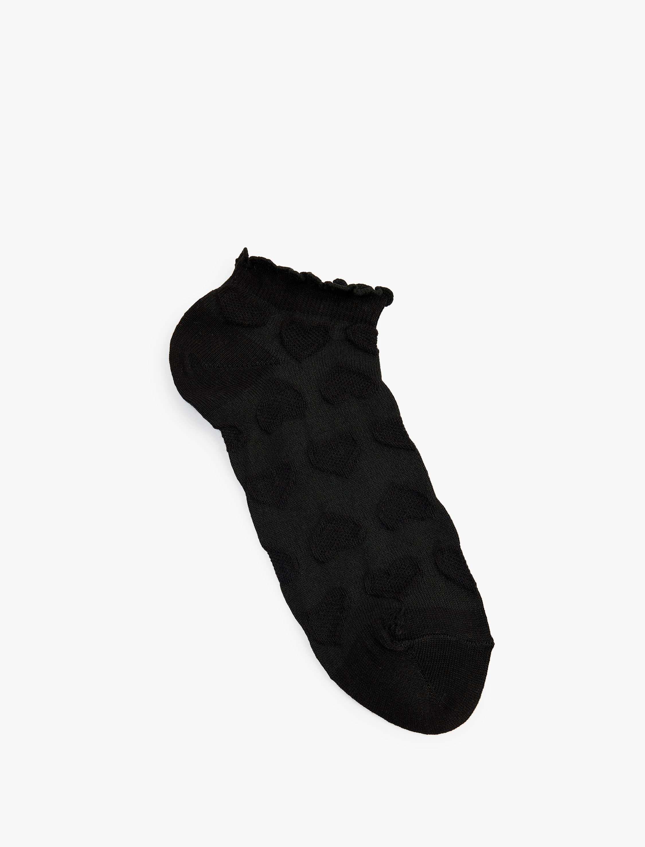  Kadın Kalp Dokulu Pamuklu Fırfırlı Çok Renkli 5'li Patik Çorap Seti