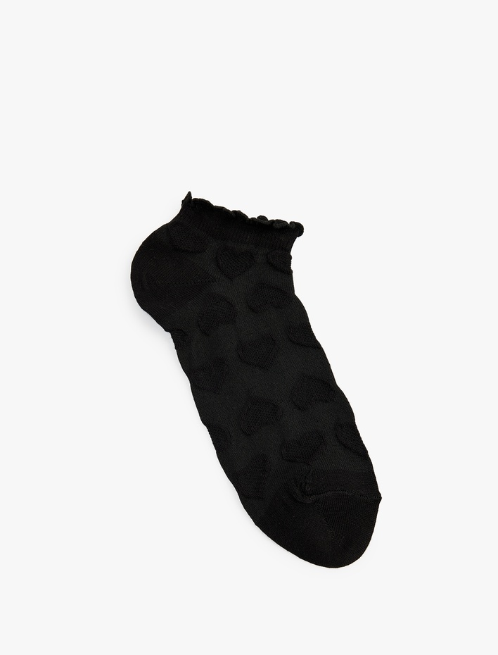 Kadın Kalp Dokulu Pamuklu Fırfırlı Çok Renkli 5'li Patik Çorap Seti