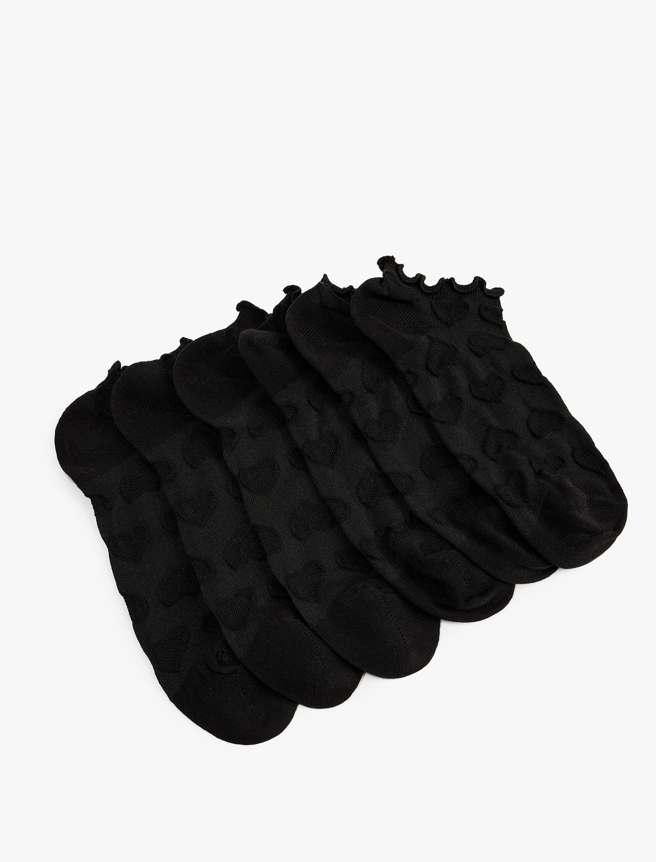  Kadın Kalp Dokulu Pamuklu Fırfırlı Çok Renkli 5'li Patik Çorap Seti