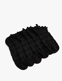 Kalp Dokulu Pamuklu Fırfırlı Çok Renkli 5'li Patik Çorap Seti