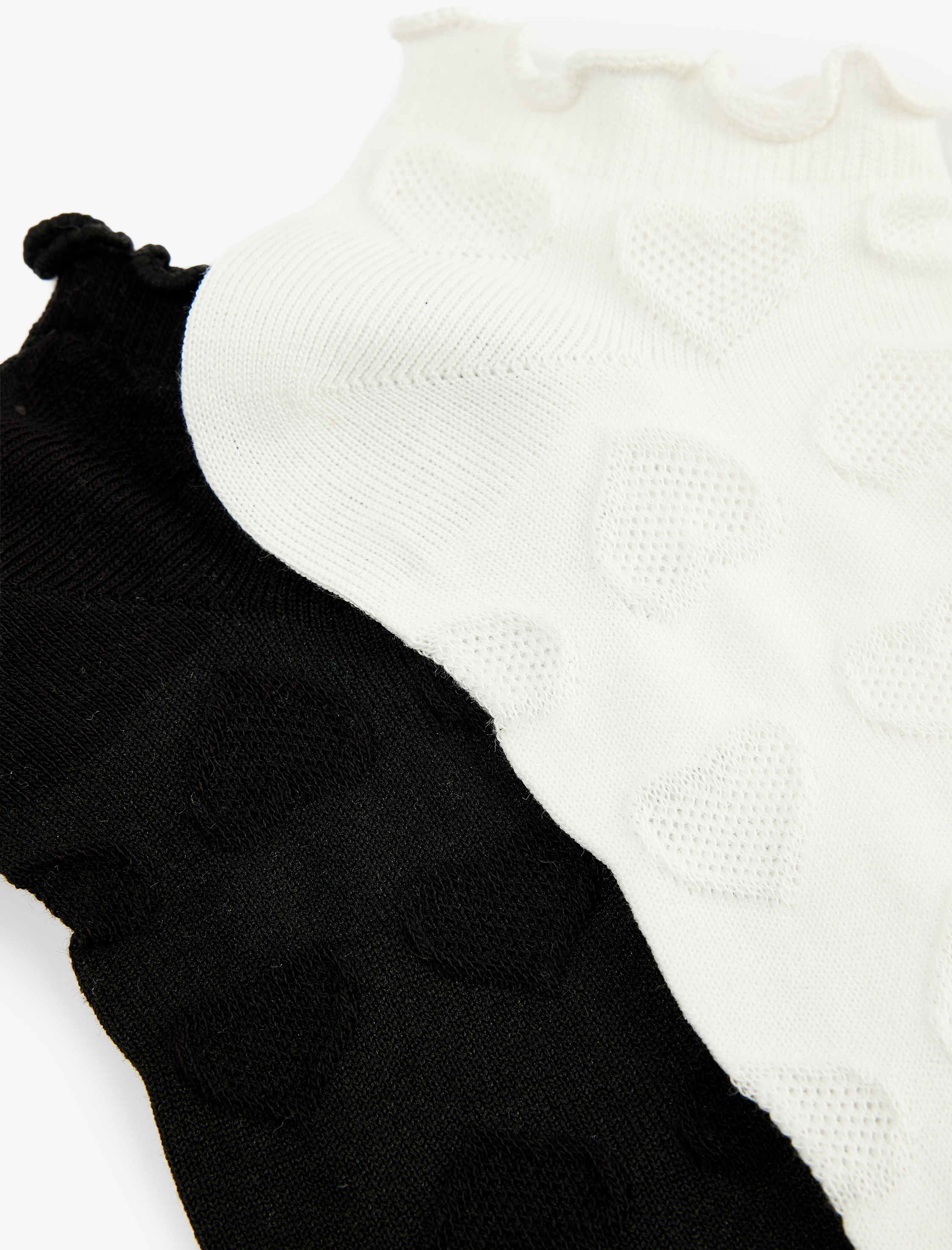  Kadın Kalp Dokulu Pamuklu Fırfırlı Çok Renkli 2'li Patik Çorap Seti