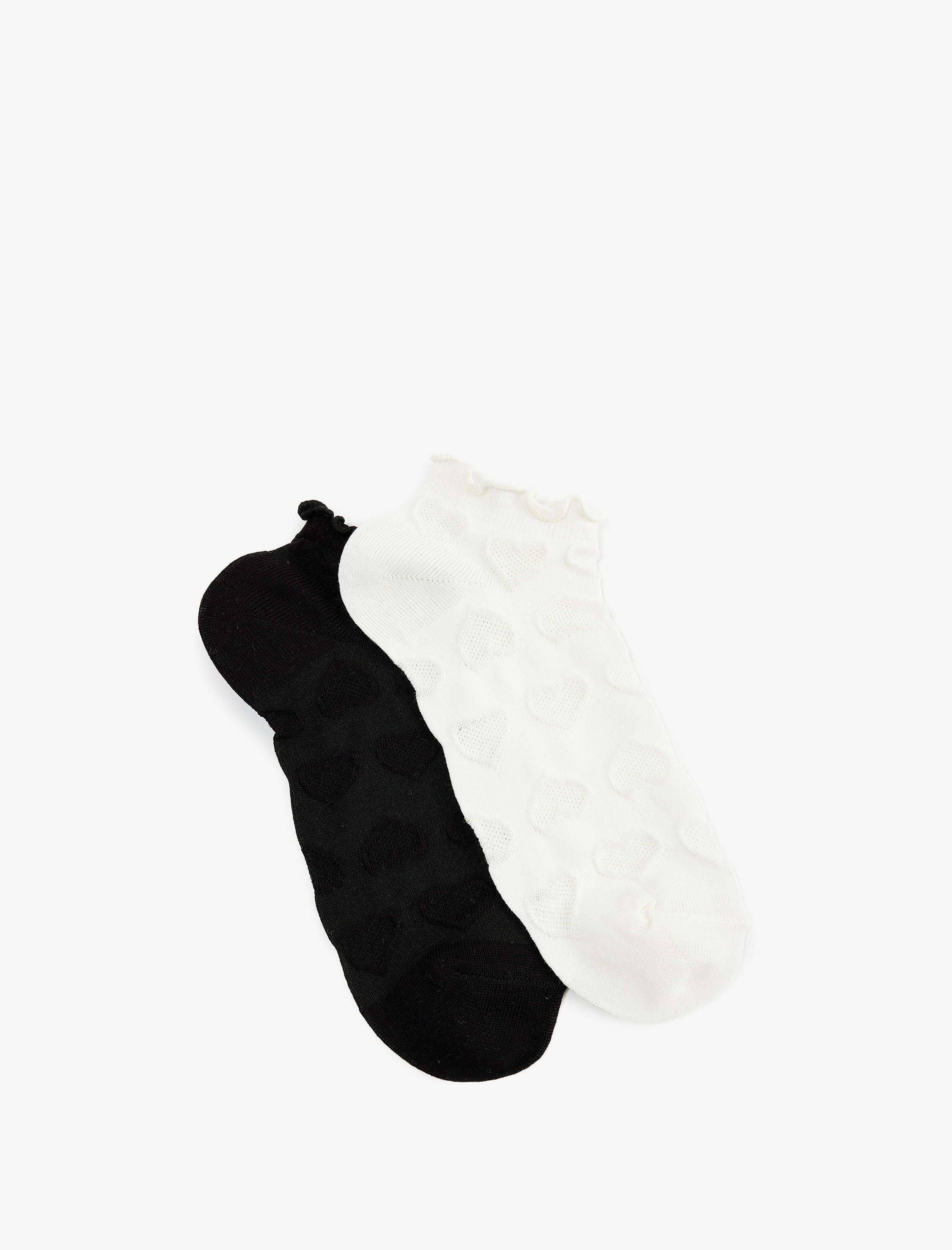  Kadın Kalp Dokulu Pamuklu Fırfırlı Çok Renkli 2'li Patik Çorap Seti