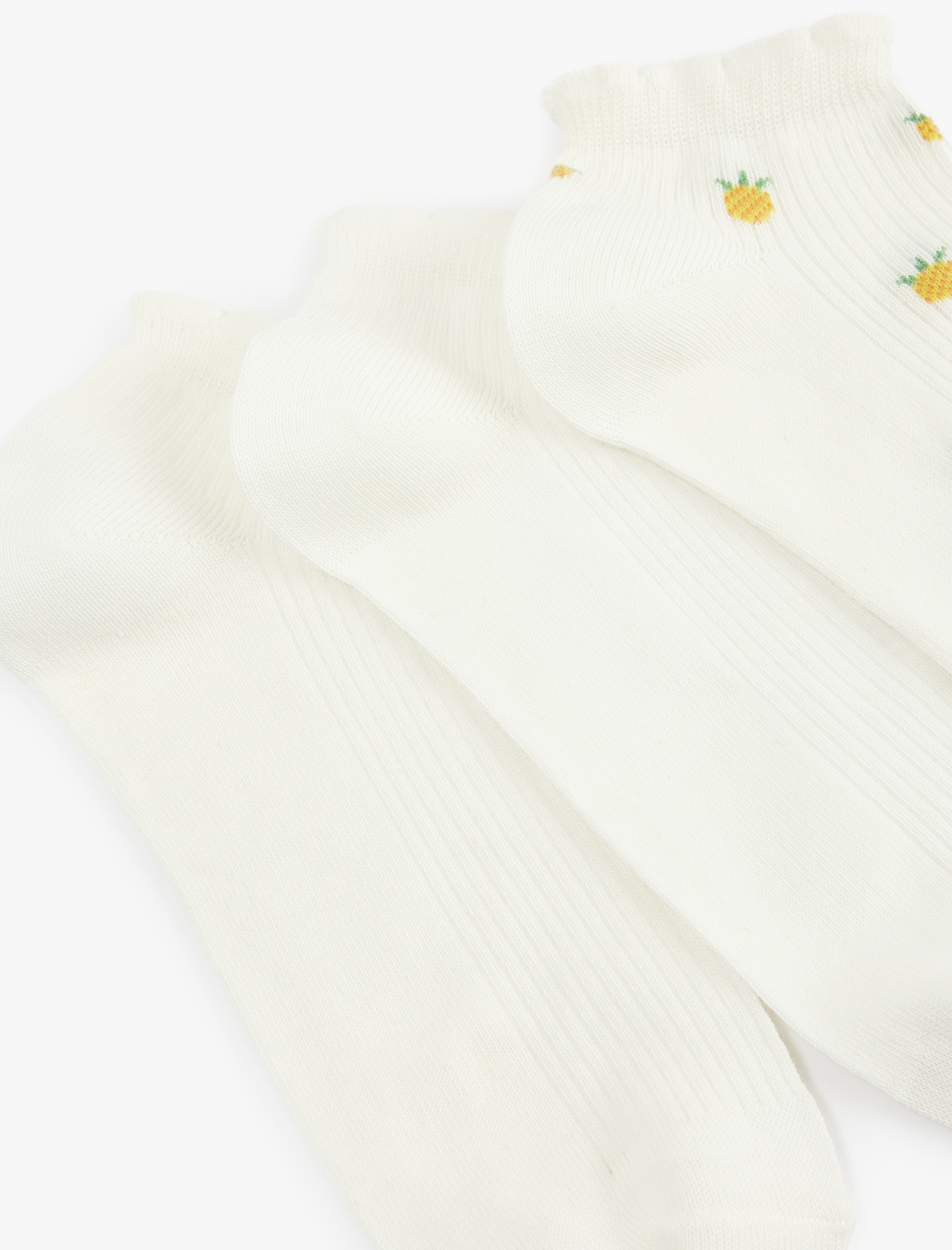  Kadın Ananas Desenli Pamuklu 3'lü Patik Çorap Seti