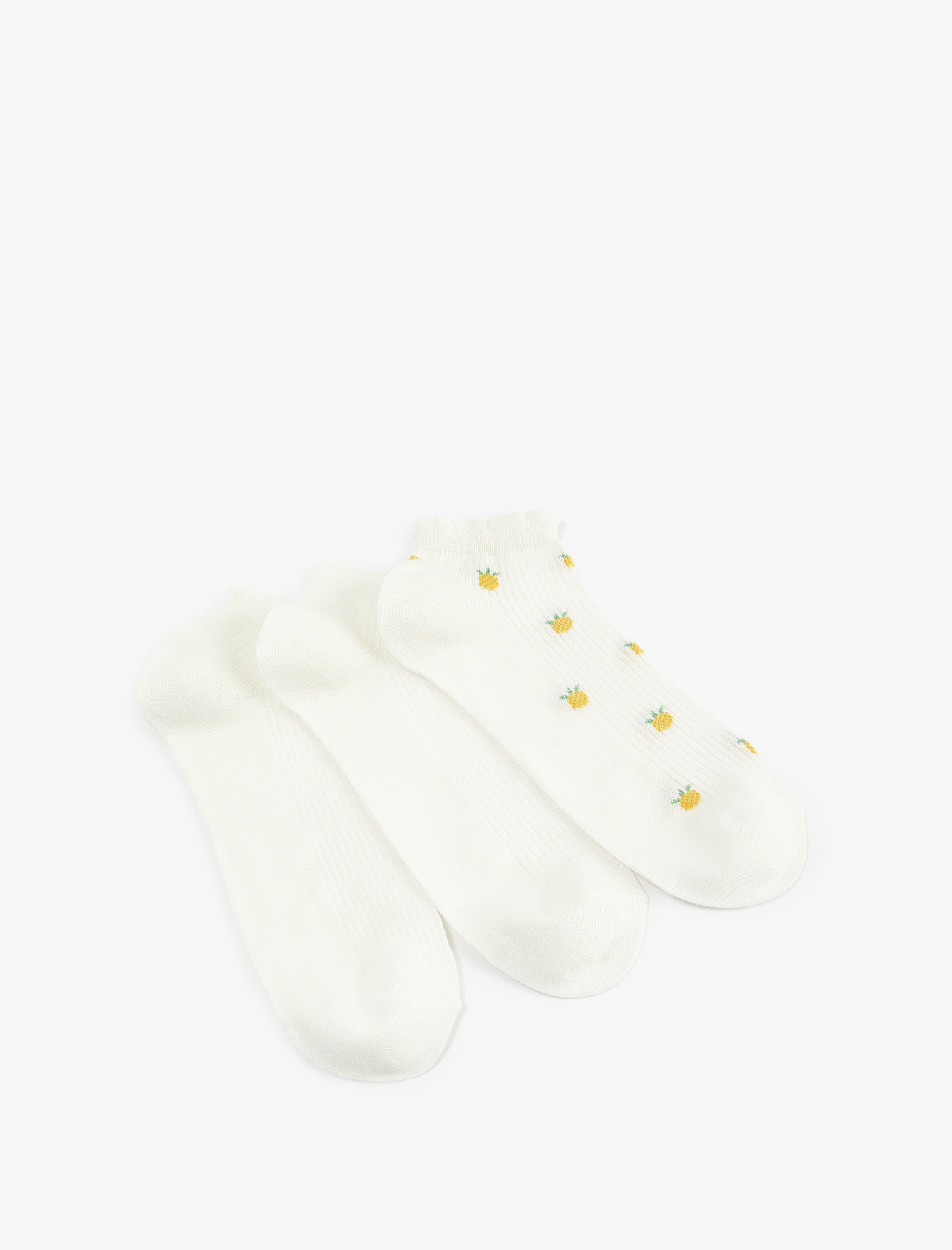  Kadın Ananas Desenli Pamuklu 3'lü Patik Çorap Seti