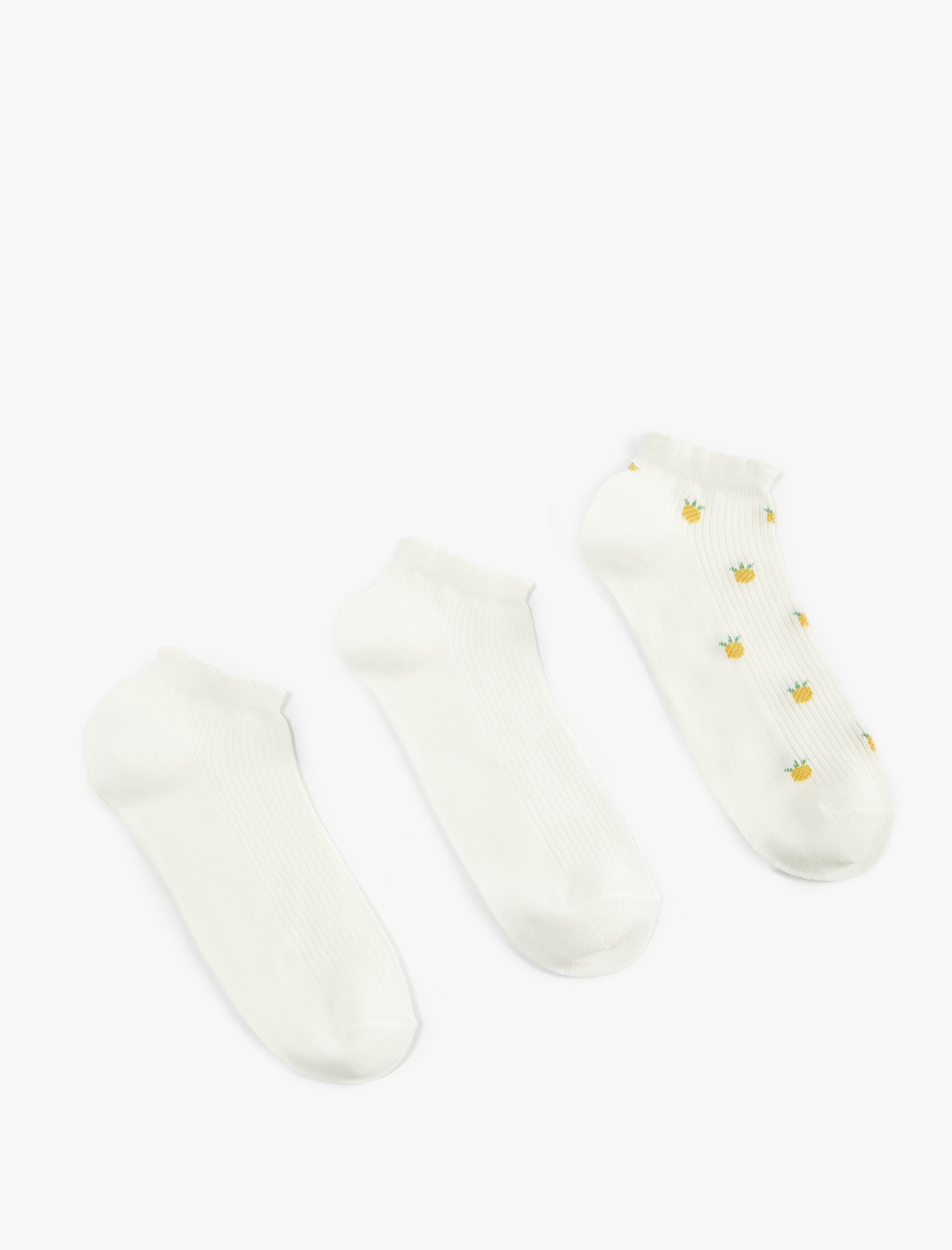  Kadın Ananas Desenli Pamuklu 3'lü Patik Çorap Seti