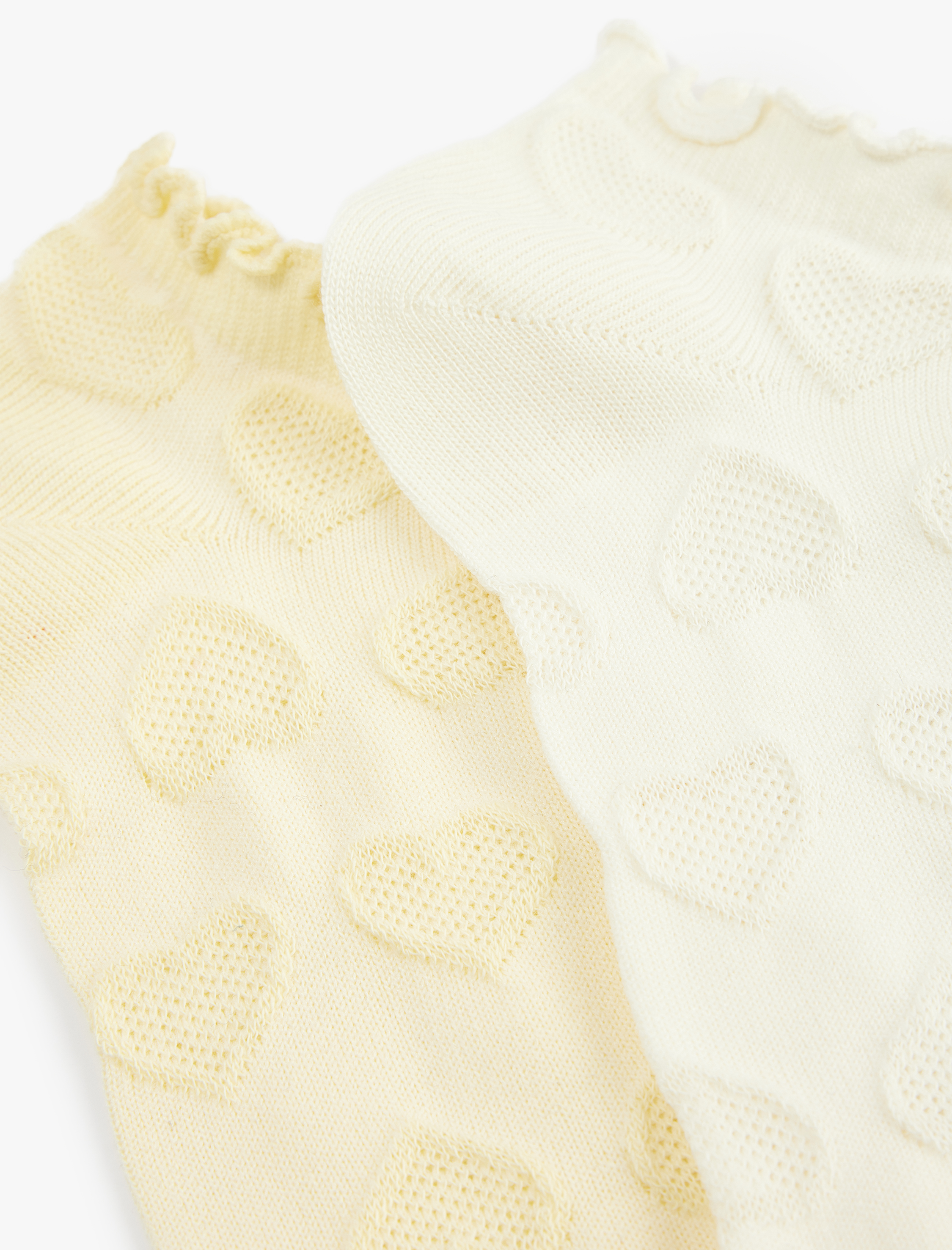  Kadın Kalp Dokulu Pamuklu Fırfırlı Çok Renkli 2'li Patik Çorap Seti