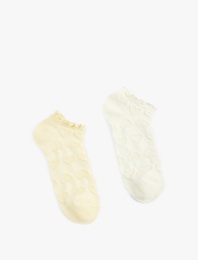 Kalp Dokulu Pamuklu Fırfırlı Çok Renkli 2'li Patik Çorap Seti