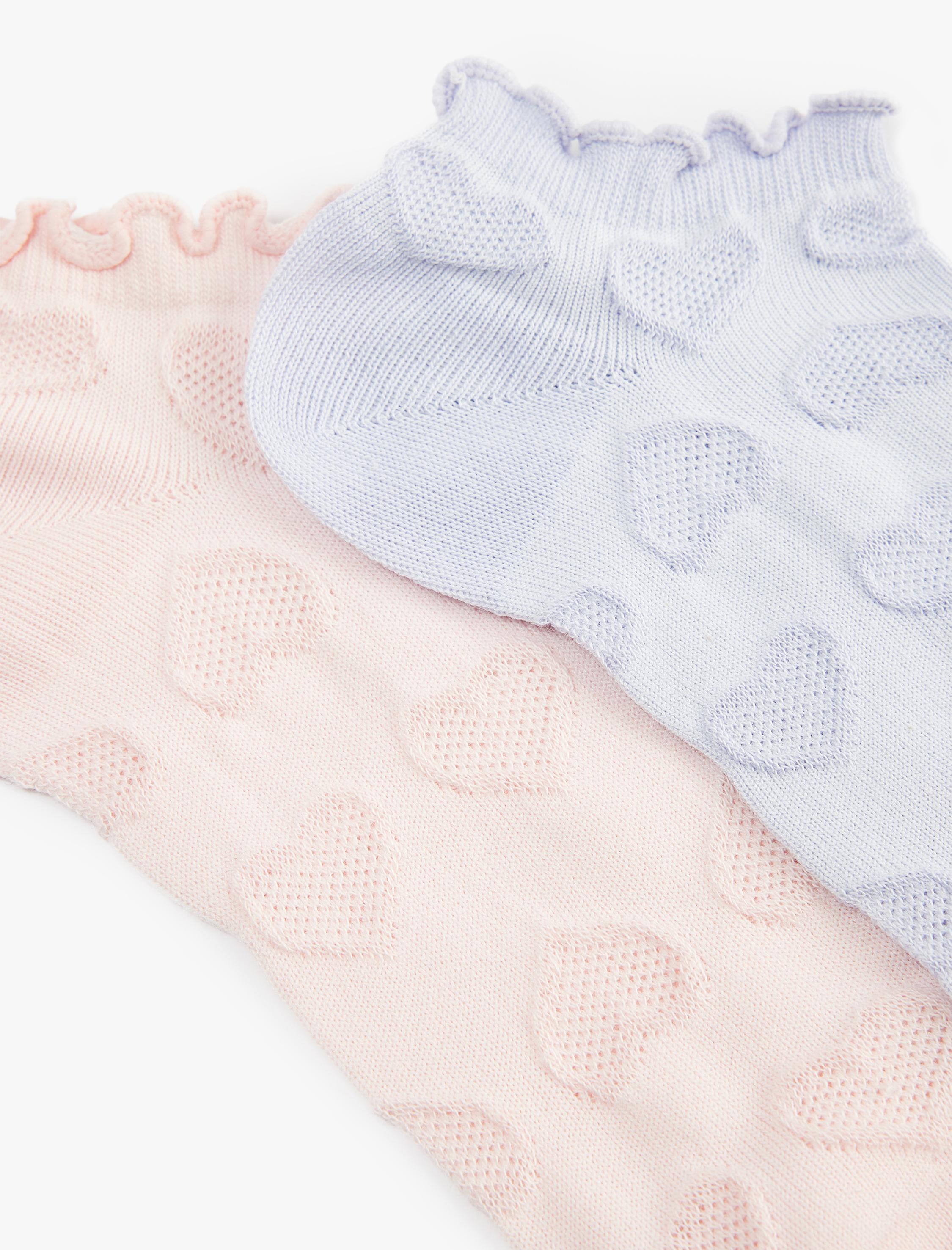  Kadın Kalp Dokulu Pamuklu Fırfırlı Çok Renkli 2'li Patik Çorap Seti