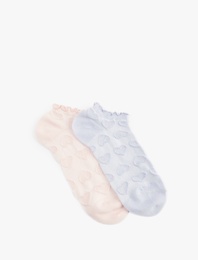 Kalp Dokulu Pamuklu Fırfırlı Çok Renkli 2'li Patik Çorap Seti