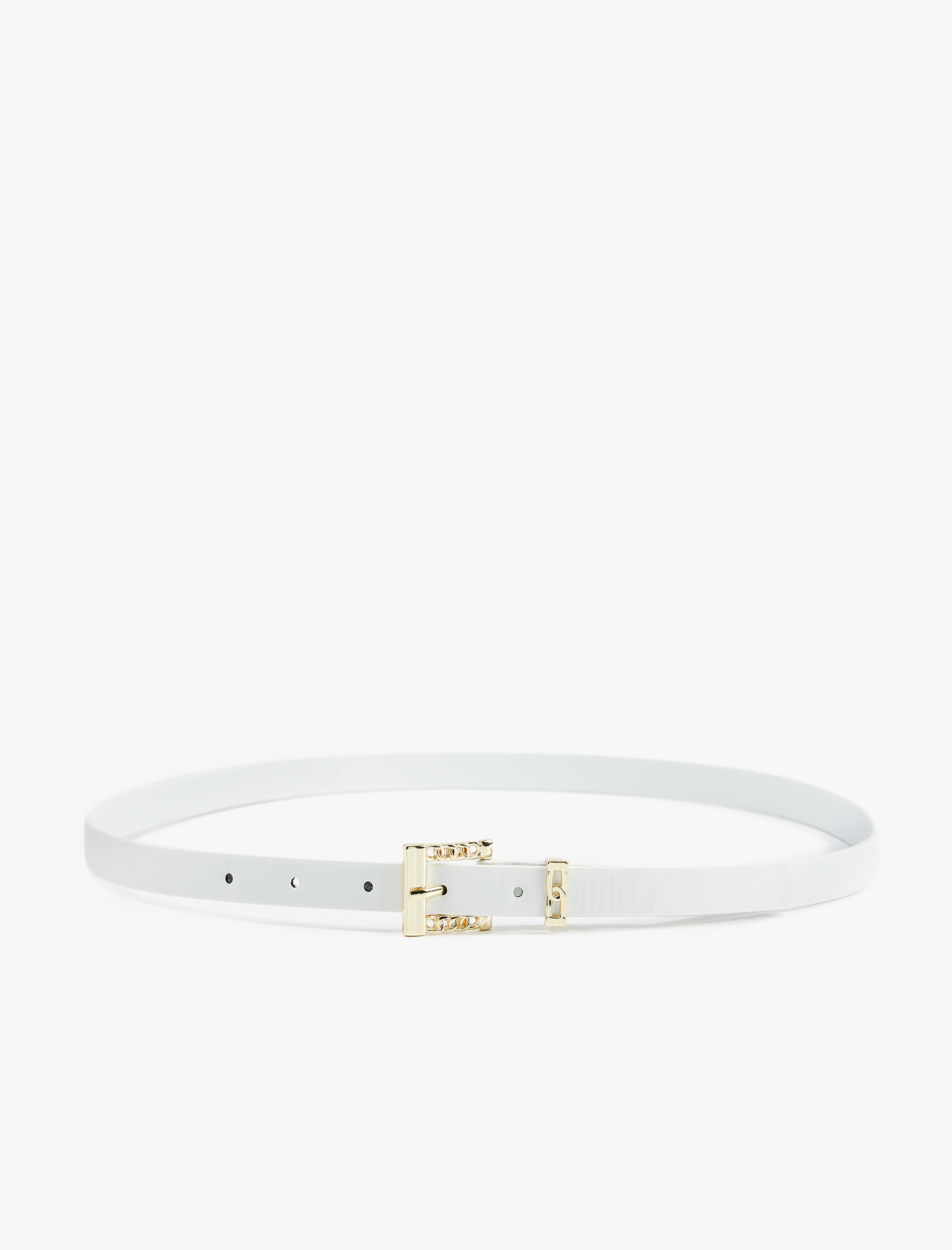  Kadın Zincir Detaylı Metal Tokalı Suni Deri İnce Kemer