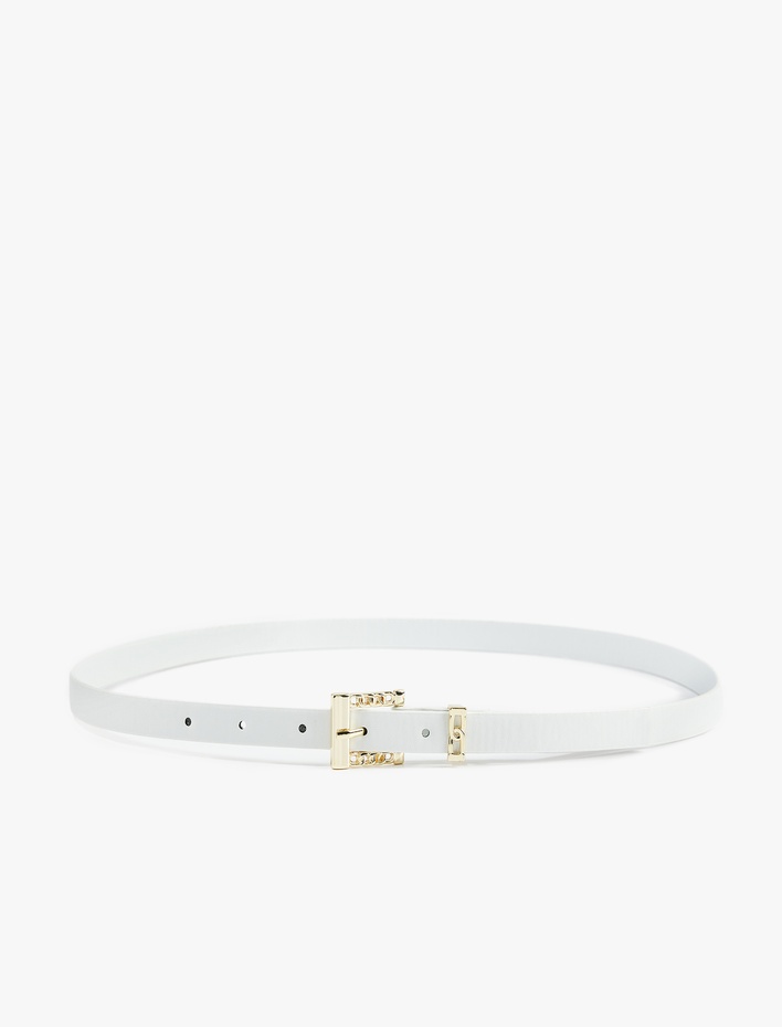 Kadın Zincir Detaylı Metal Tokalı Suni Deri İnce Kemer