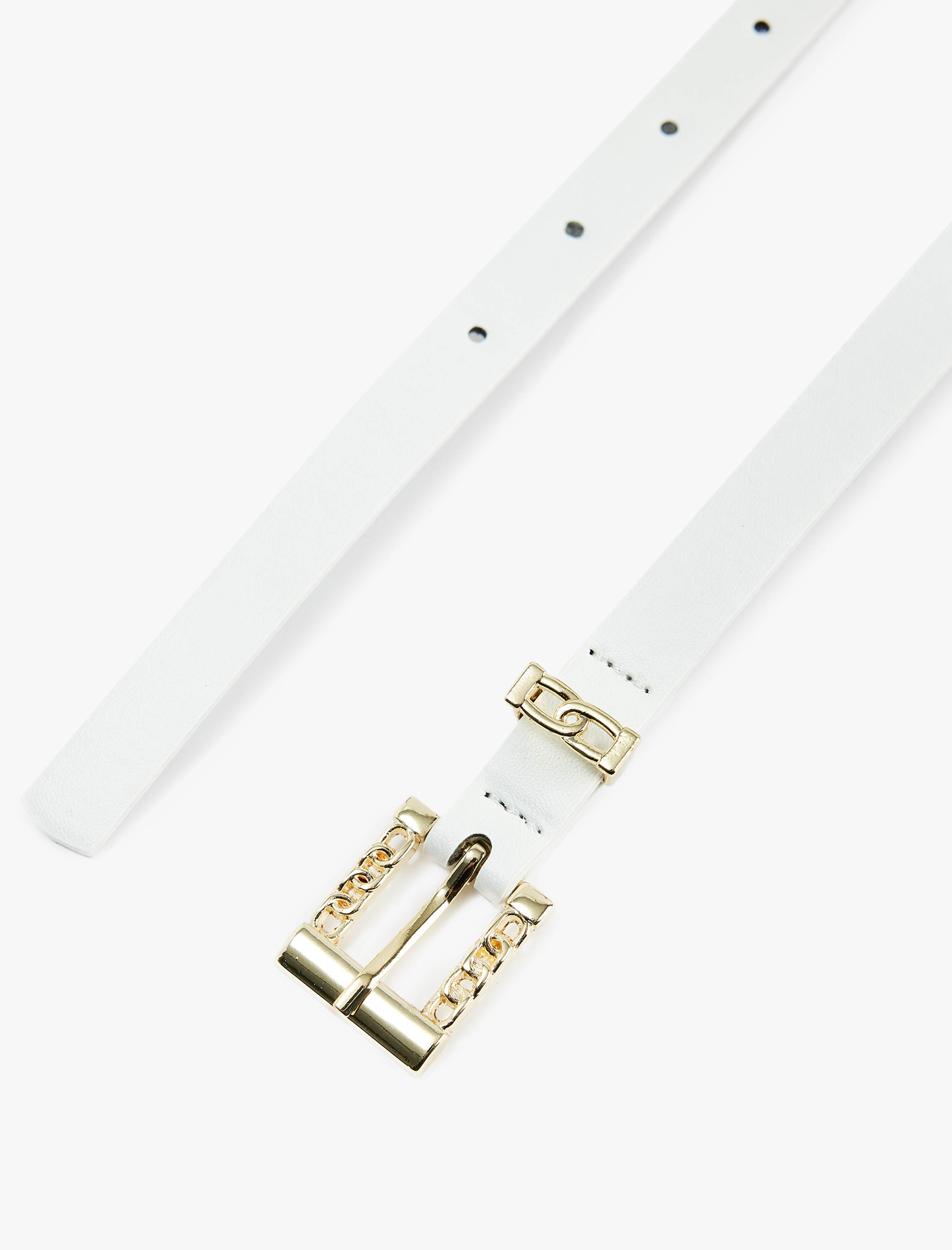  Kadın Zincir Detaylı Metal Tokalı Suni Deri İnce Kemer