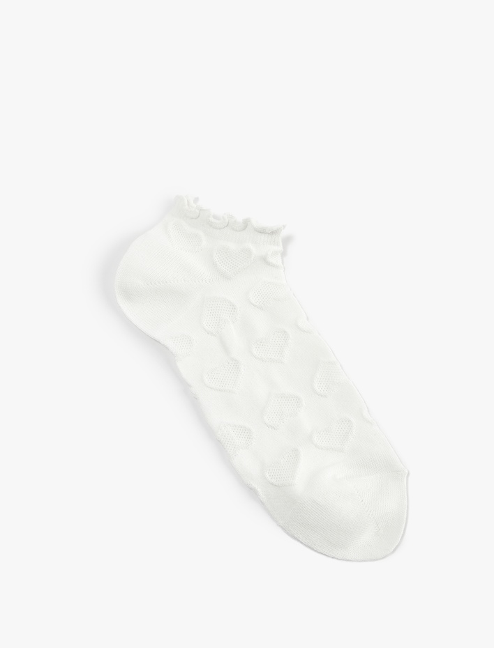 Kadın Kalp Dokulu Pamuklu Fırfırlı Çok Renkli 5'li Patik Çorap Seti