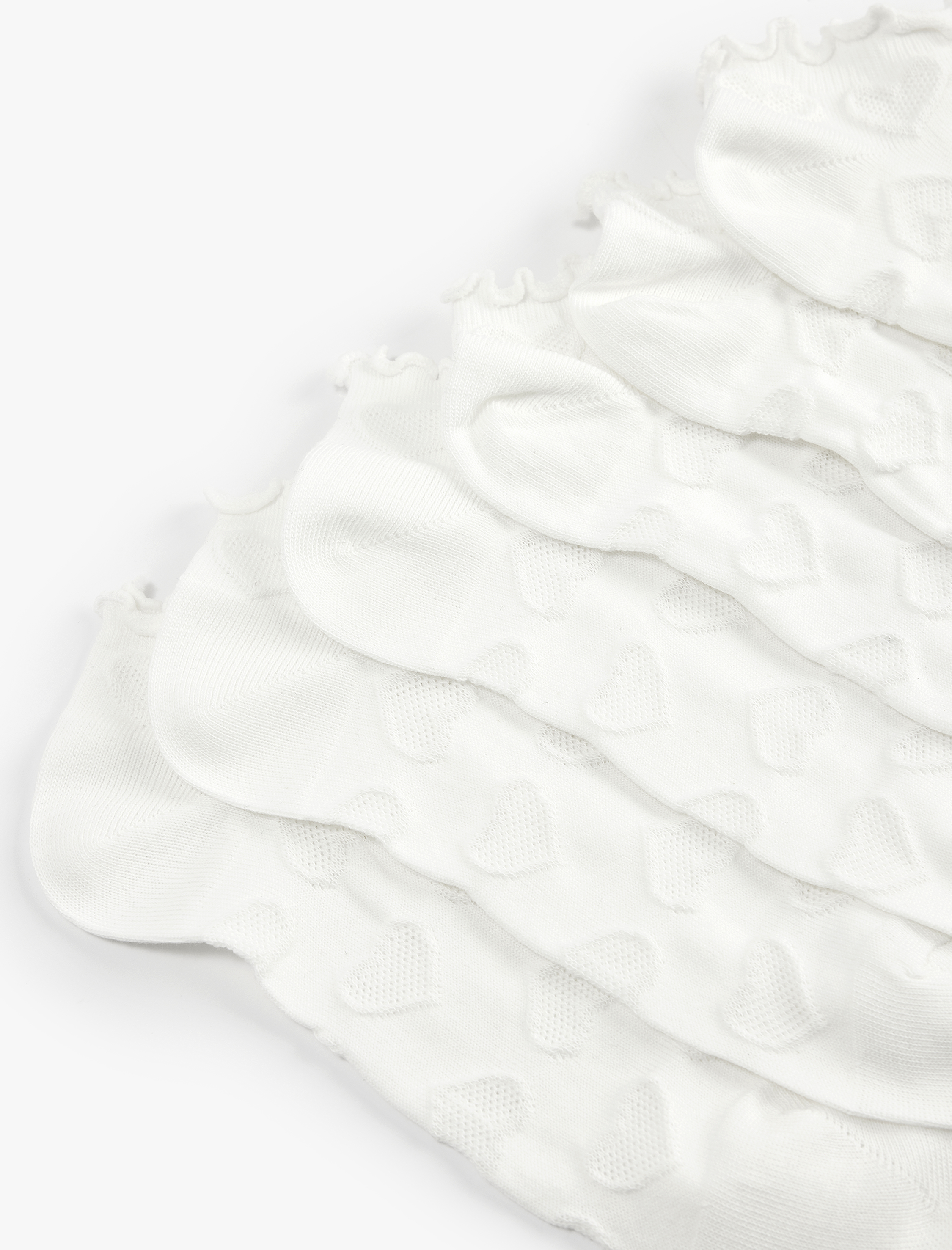  Kadın Kalp Dokulu Pamuklu Fırfırlı Çok Renkli 5'li Patik Çorap Seti