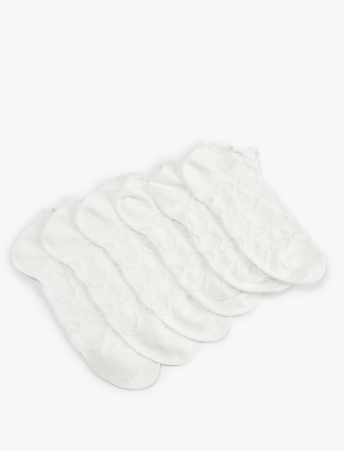 Kadın Kalp Dokulu Pamuklu Fırfırlı Çok Renkli 5'li Patik Çorap Seti