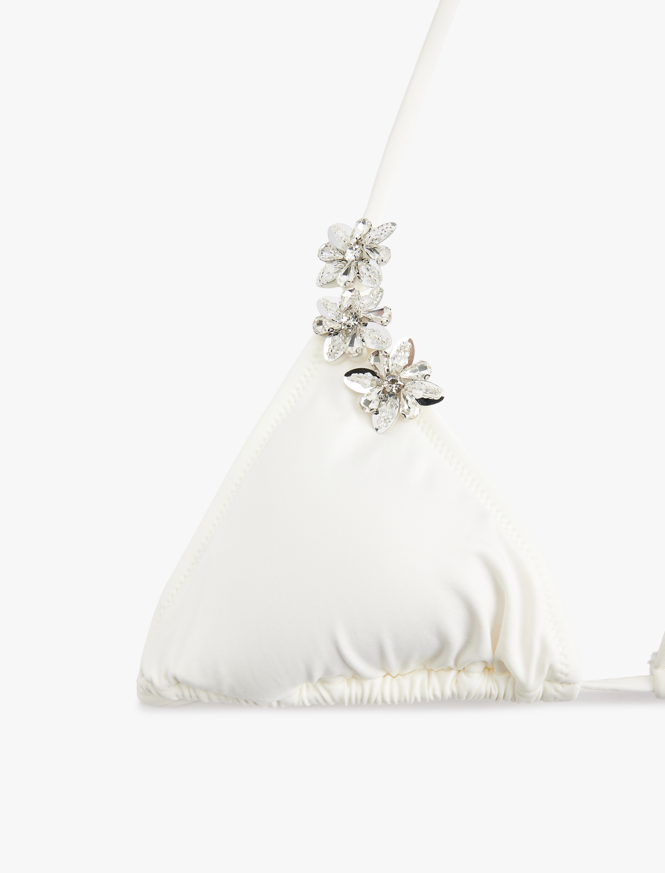   Taşlı Aksesuar Detaylı Üçgen Bikini Üstü