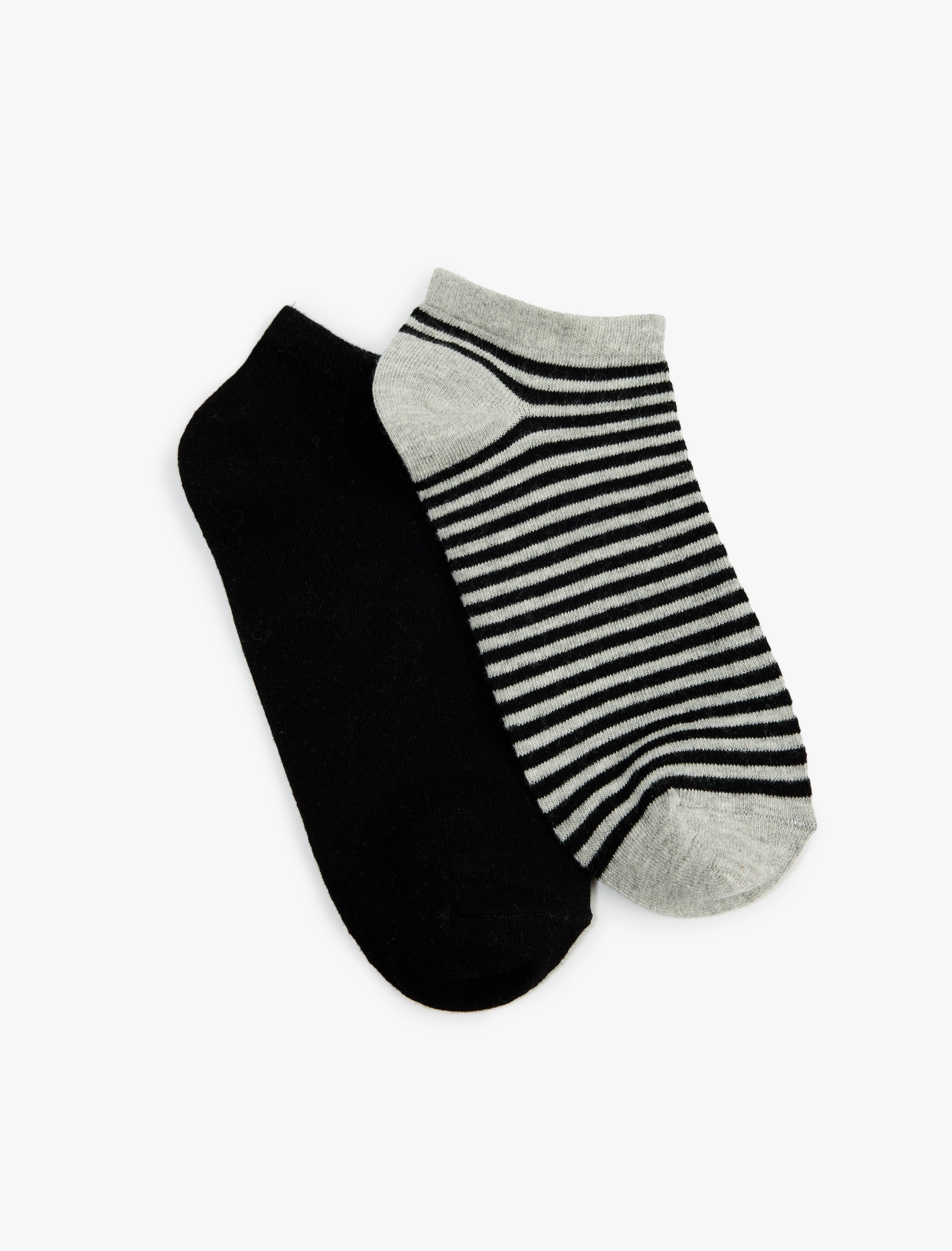  Erkek 2'li Çizgili Pamuklu Patik Çorap Seti