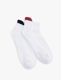 Renk Kontrast Detaylı Pamuklu 2'li Havlu Patik Çorap Seti